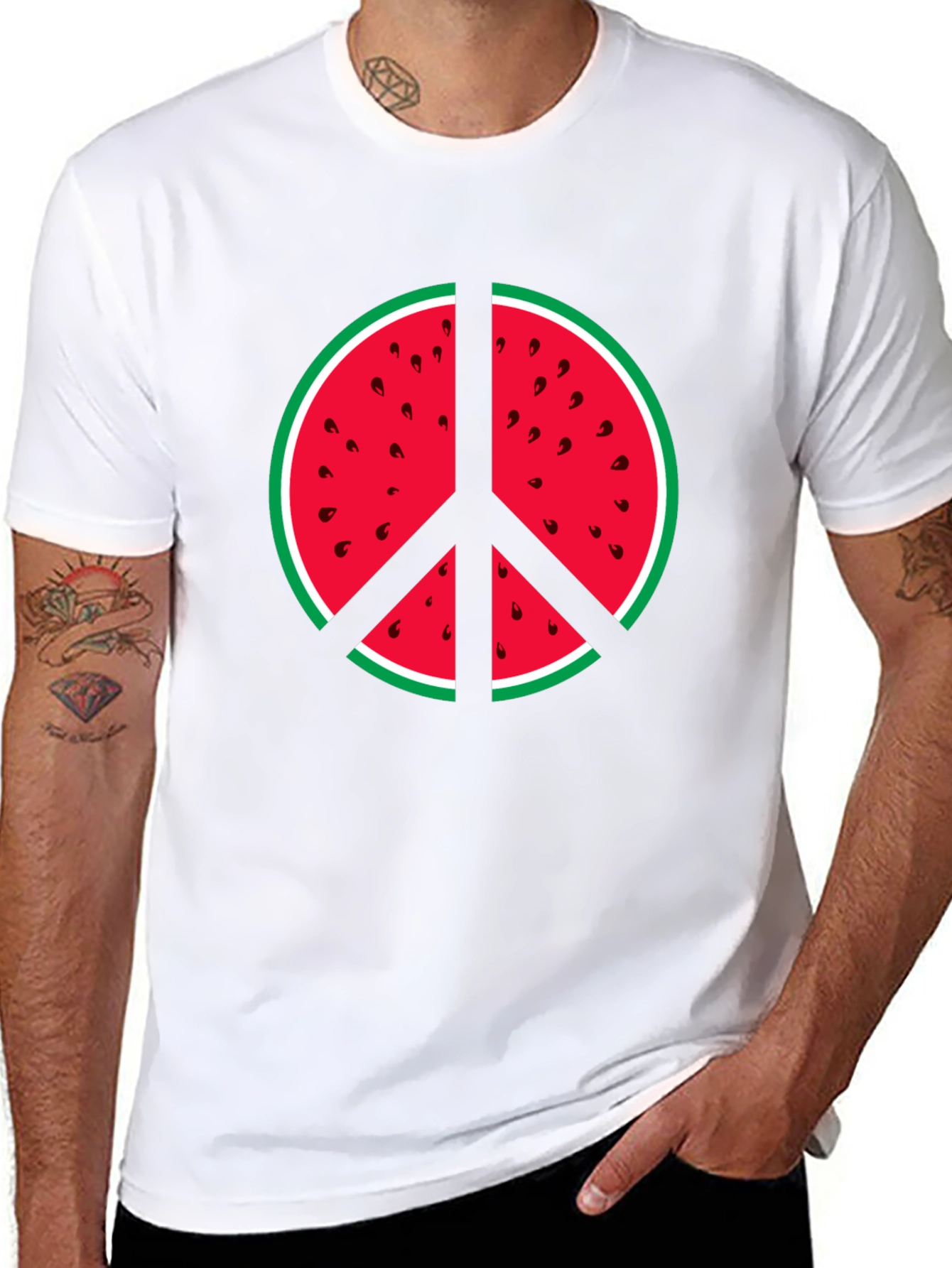 Watermelon Peace Sign Graphic Tee - Summer Vibes