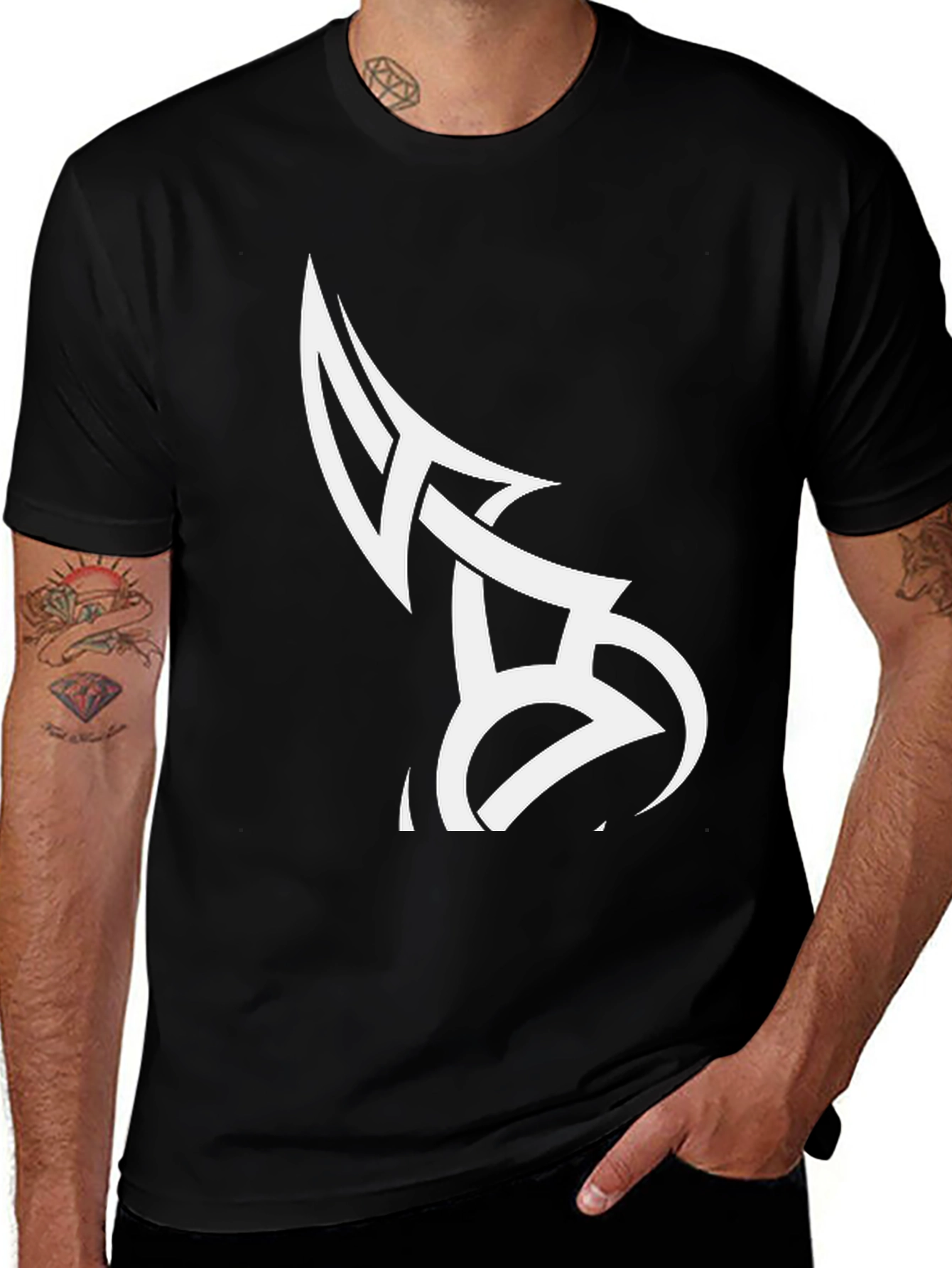 Tribal Tattoo Design Black Cotton T-Shirt