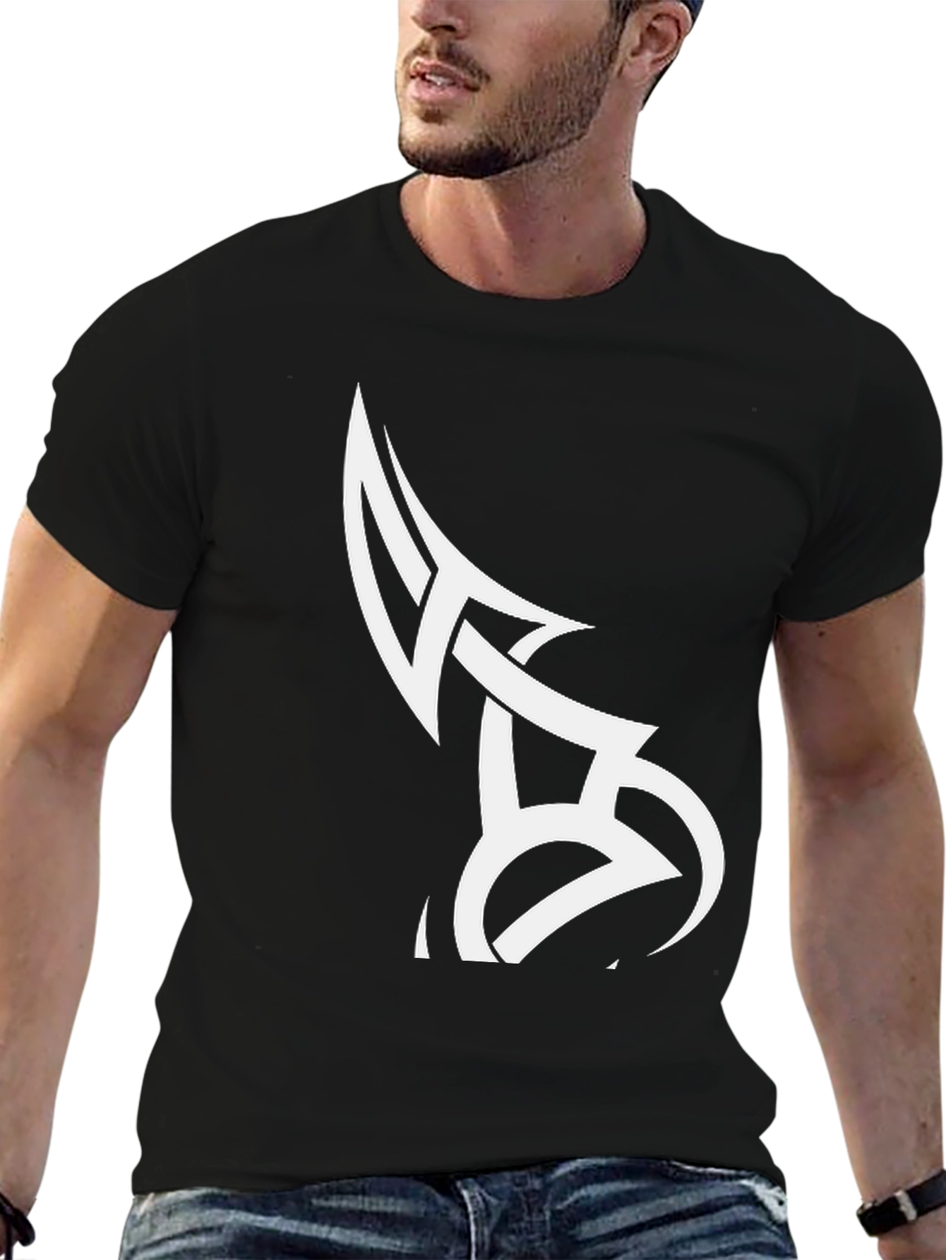 Tribal Tattoo Design Black Cotton T-Shirt