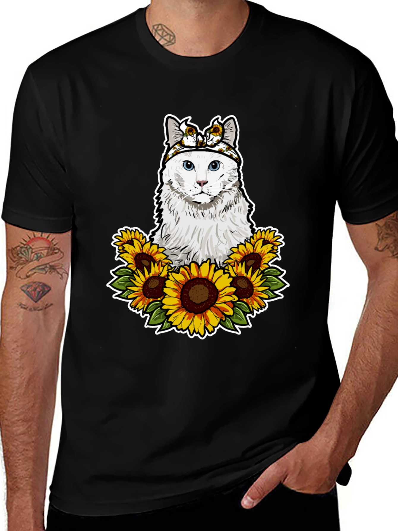 Cat Sunflower T-Shirt - Adorable Pet Graphic Tee