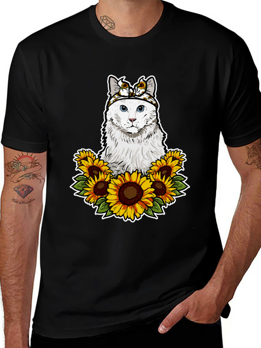 Cat Sunflower T-Shirt - Adorable Pet Graphic Tee