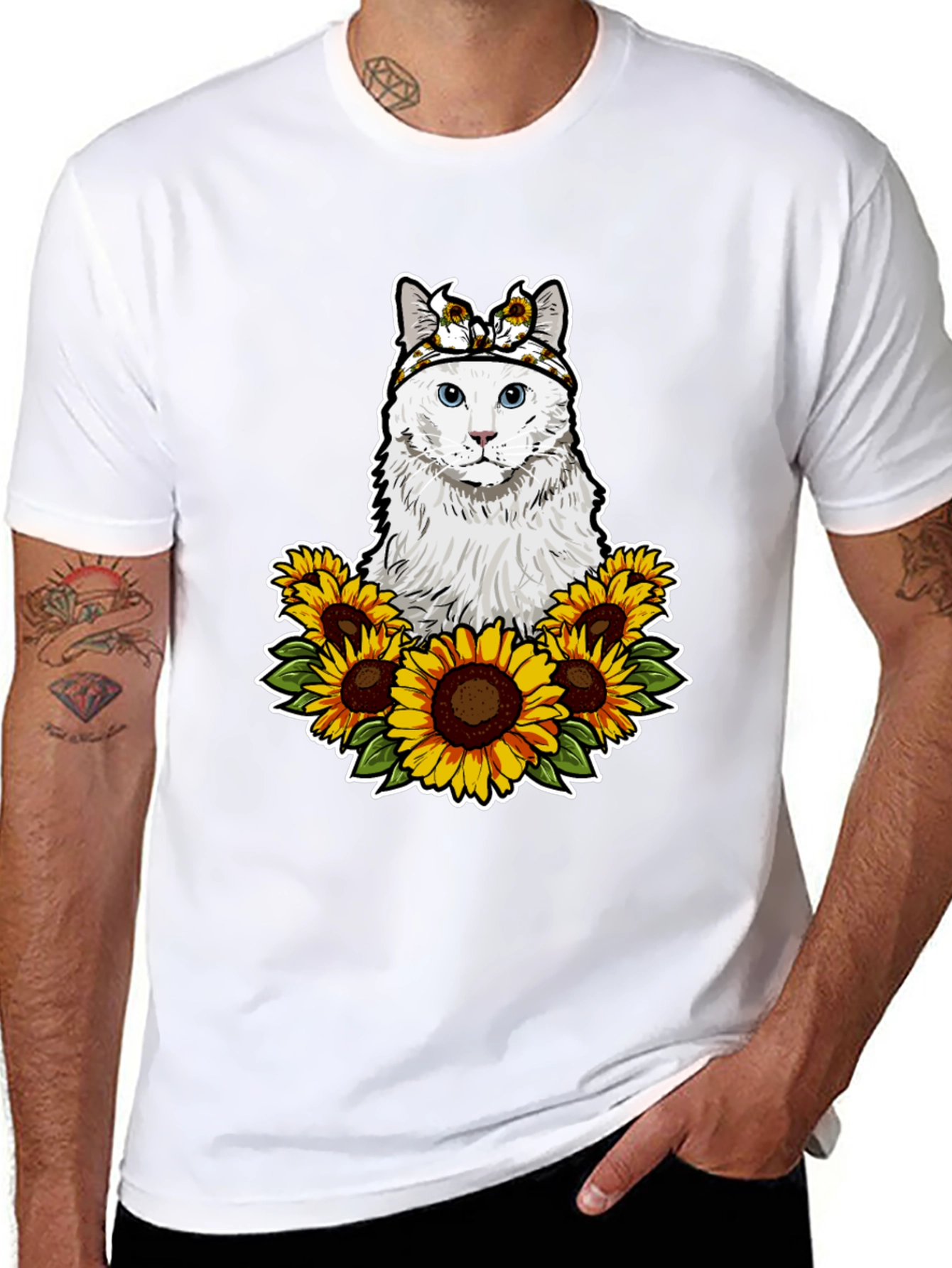 Cat Sunflower T-Shirt - Adorable Pet Graphic Tee
