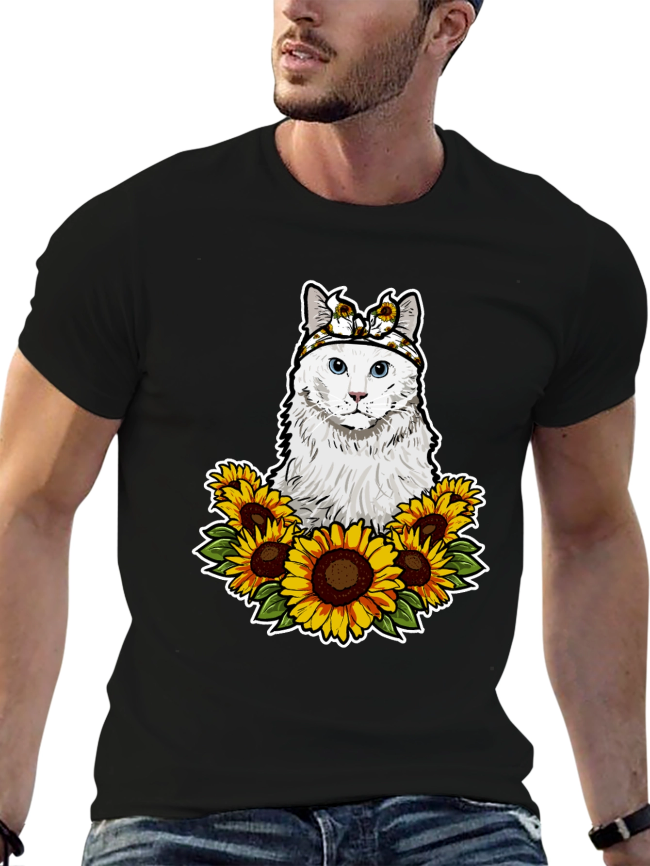 Cat Sunflower T-Shirt - Adorable Pet Graphic Tee