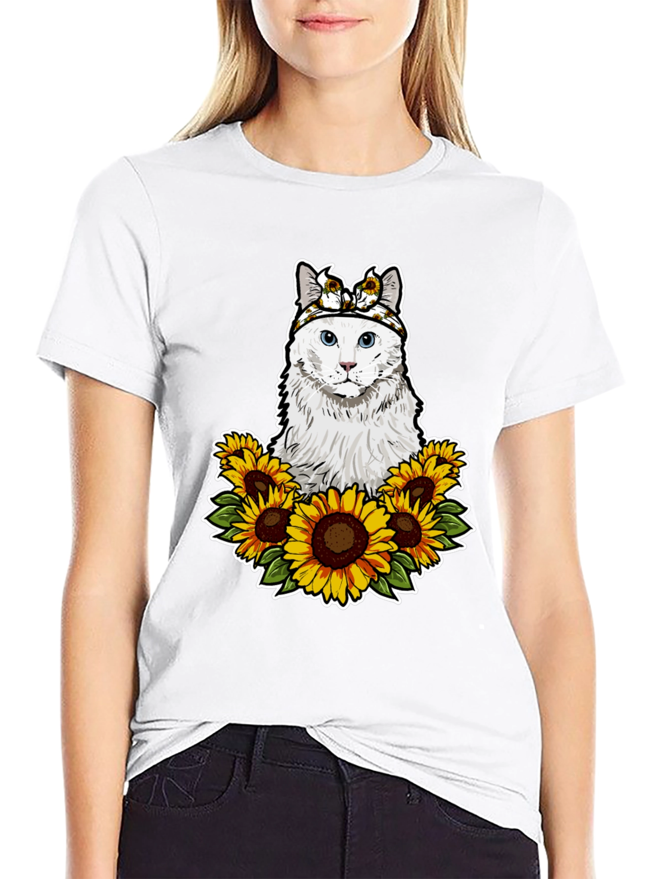 Cat Sunflower T-Shirt - Adorable Pet Graphic Tee
