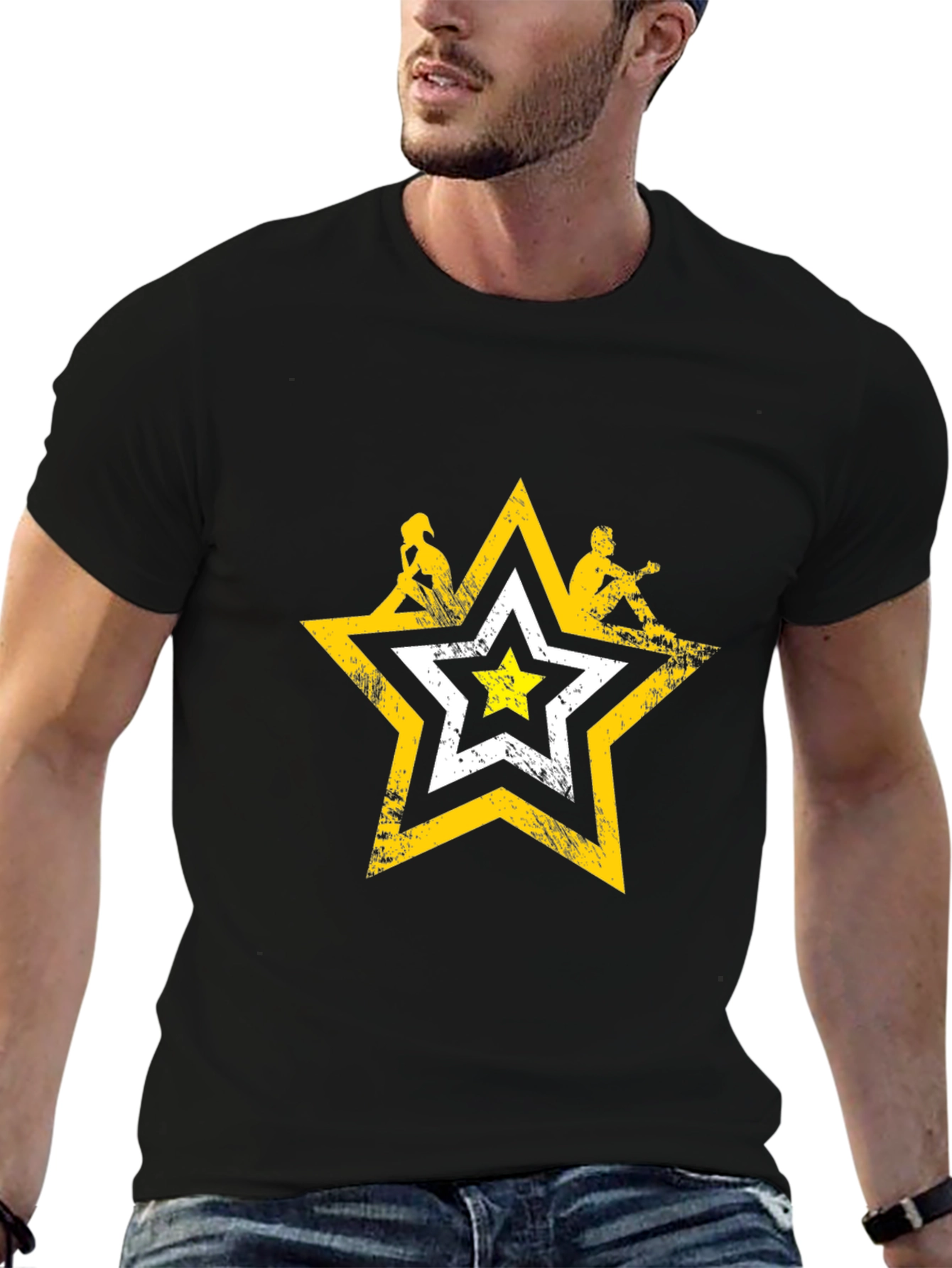 Distressed Star Graphic Tee - Mens Black T-Shirt