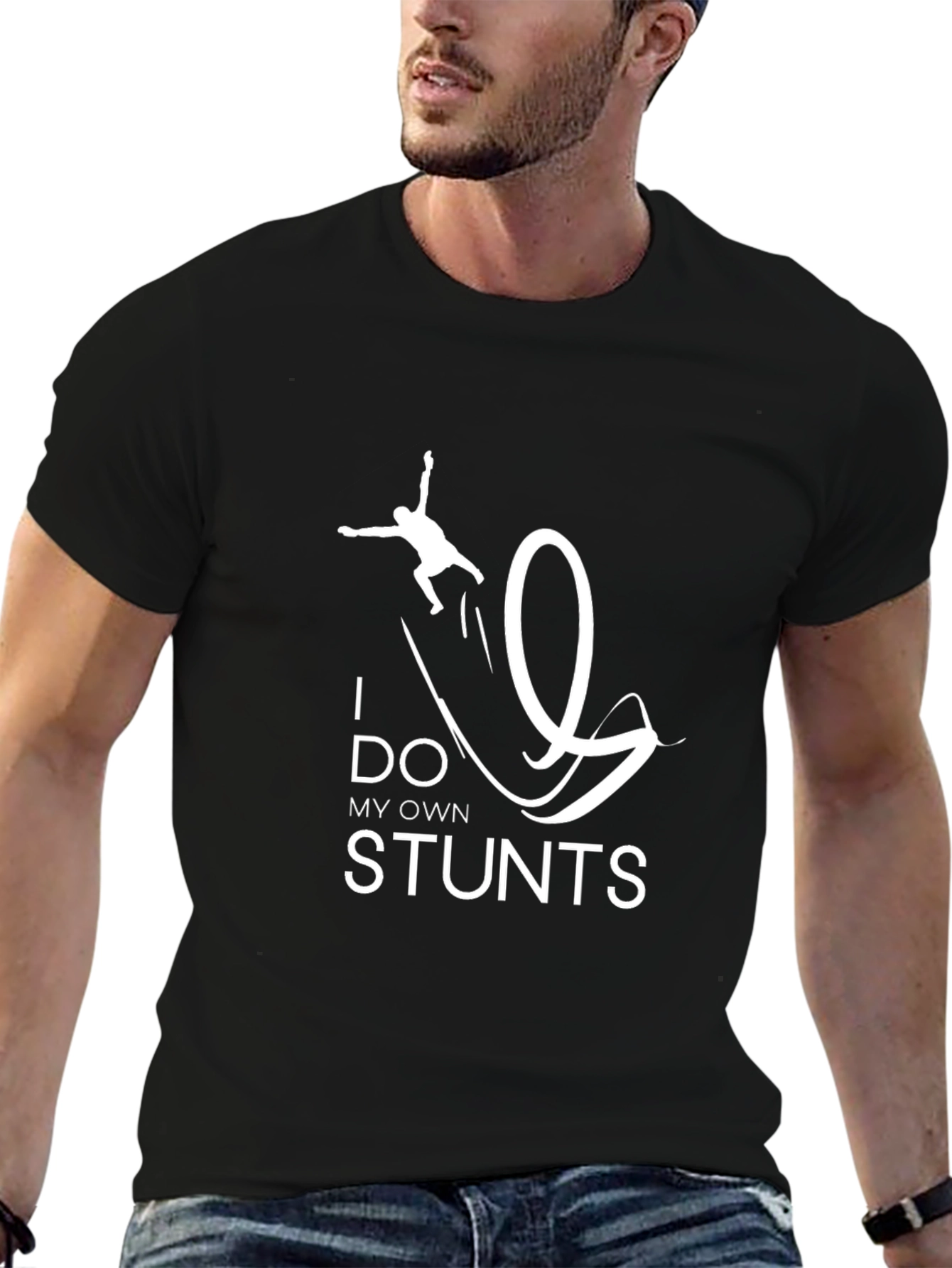 I Do My Own Stunts Black Graphic T-Shirt