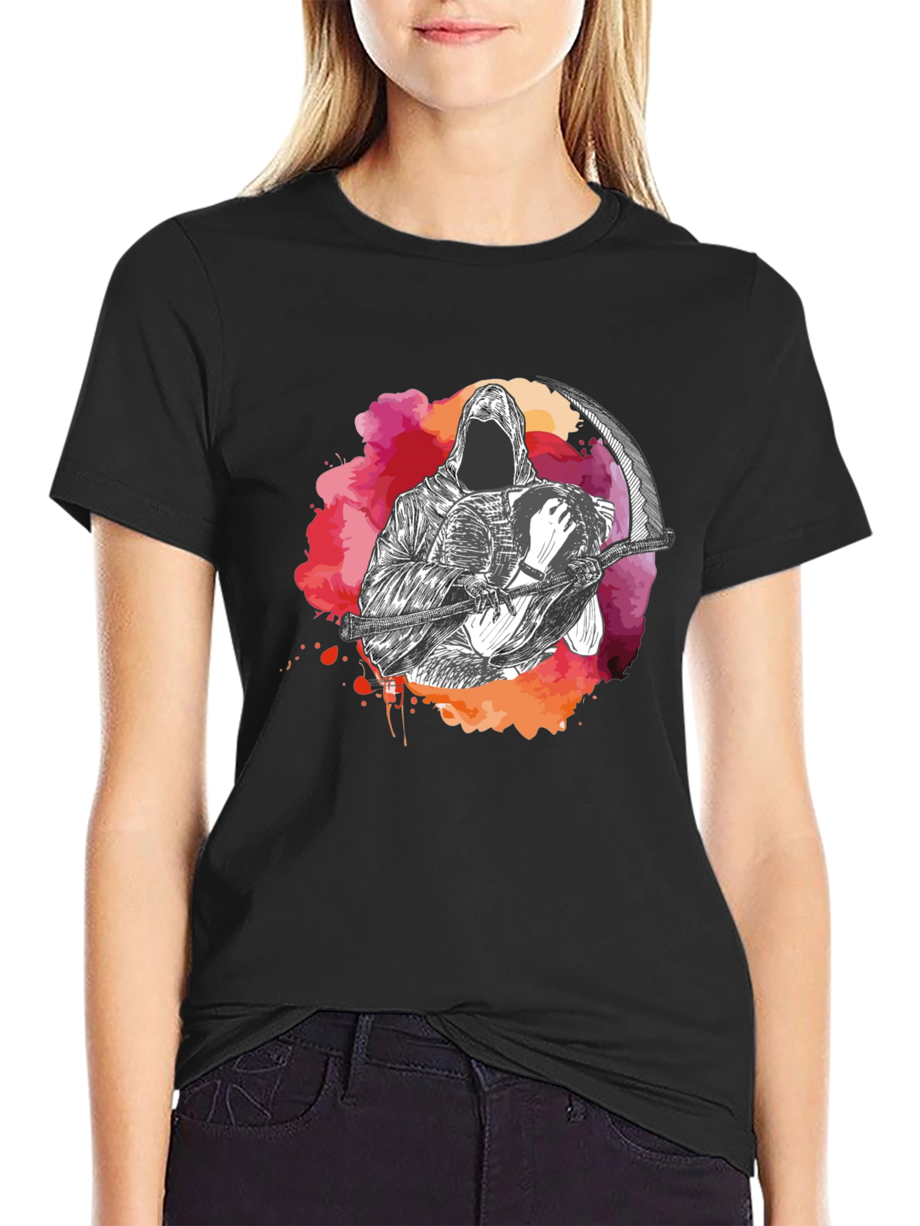 Grim Reaper Graphic Print Crew Neck T-Shirt