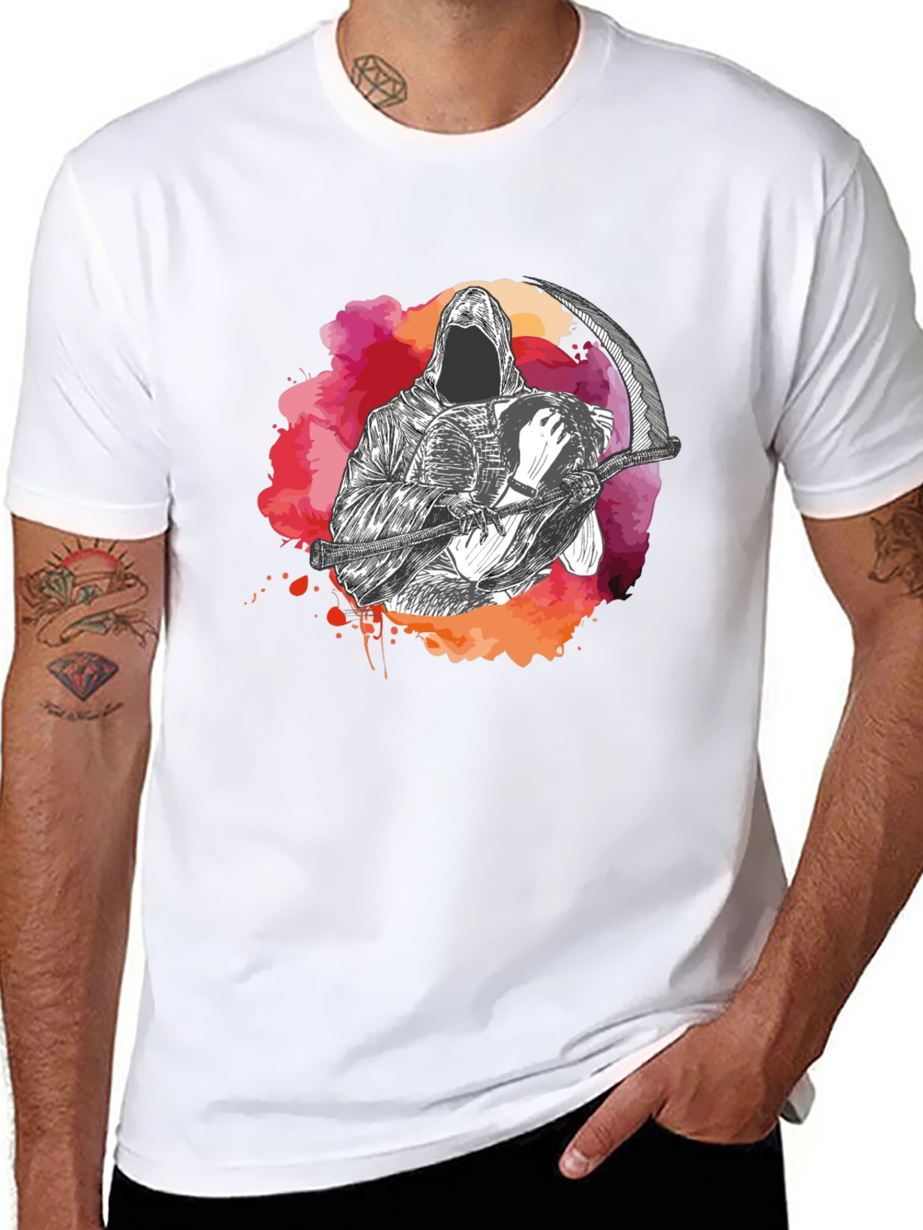 Grim Reaper Graphic Print Crew Neck T-Shirt