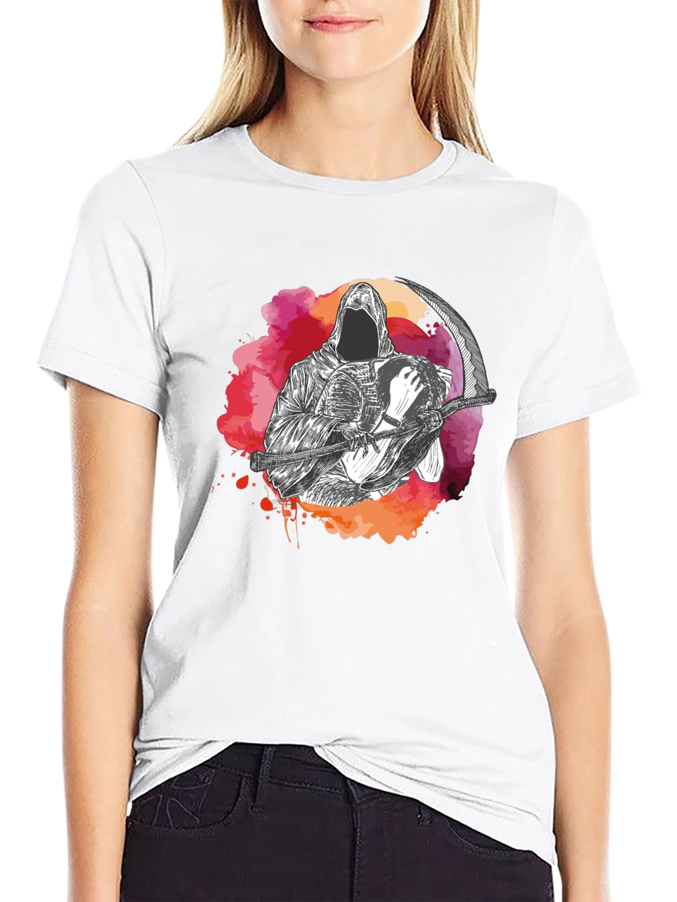 Grim Reaper Graphic Print Crew Neck T-Shirt