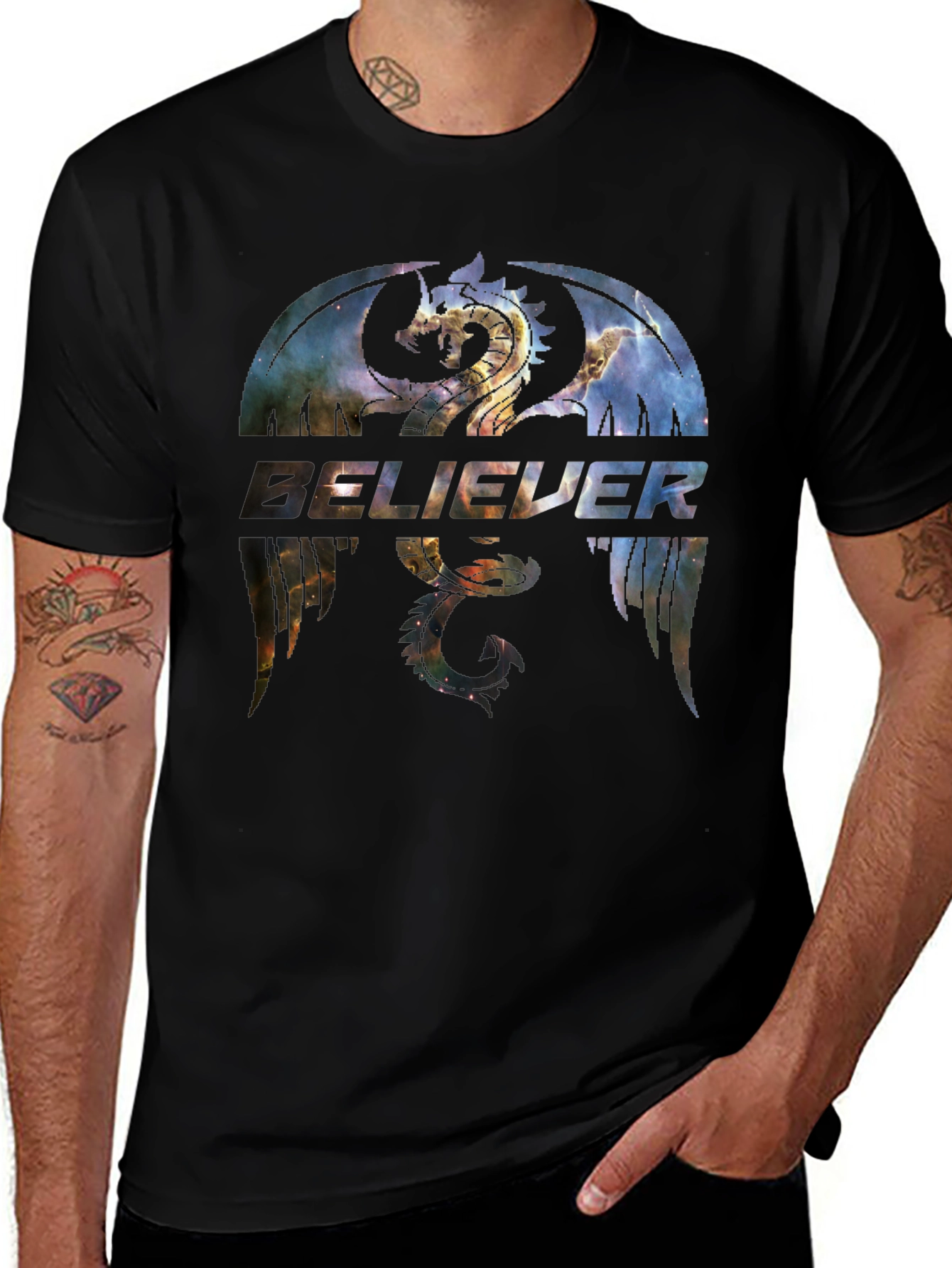 Believer Dragon Galaxy Graphic T-Shirt