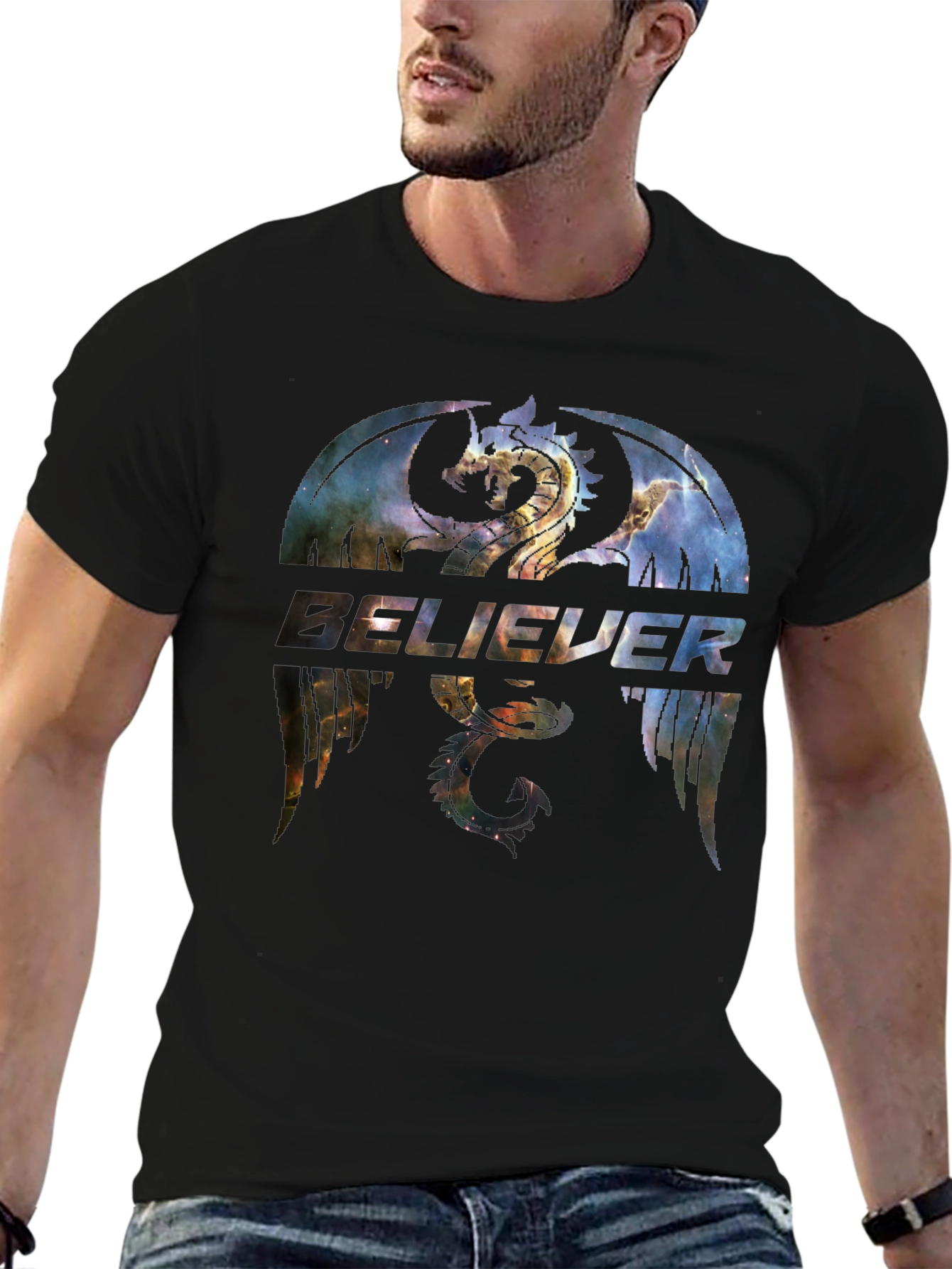 Believer Dragon Galaxy Graphic T-Shirt