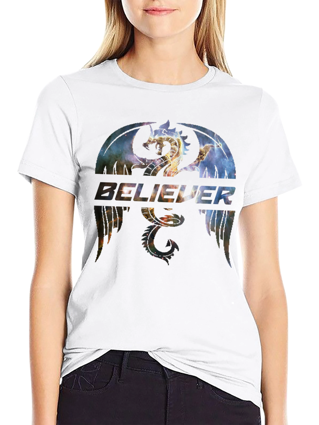 Believer Dragon Galaxy Graphic T-Shirt