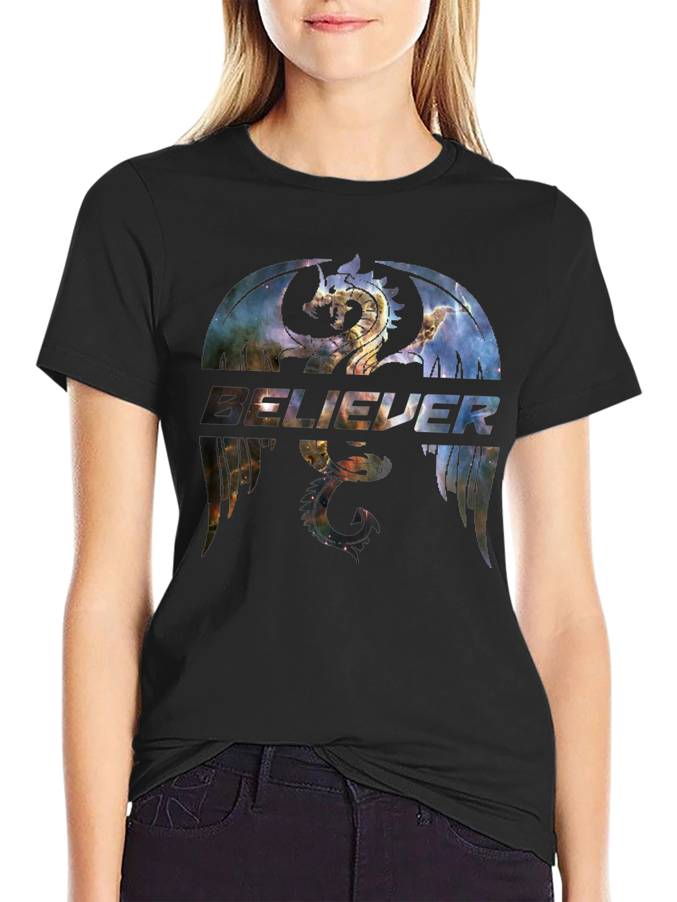 Believer Dragon Galaxy Graphic T-Shirt