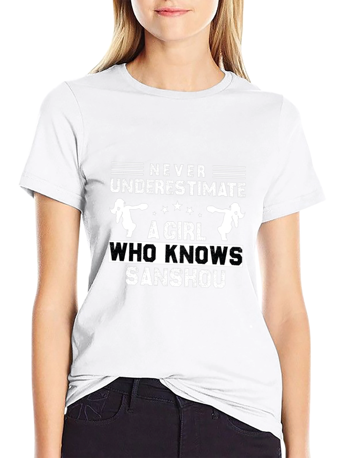 Never Underestimate Sanshou Girl Black T-Shirt