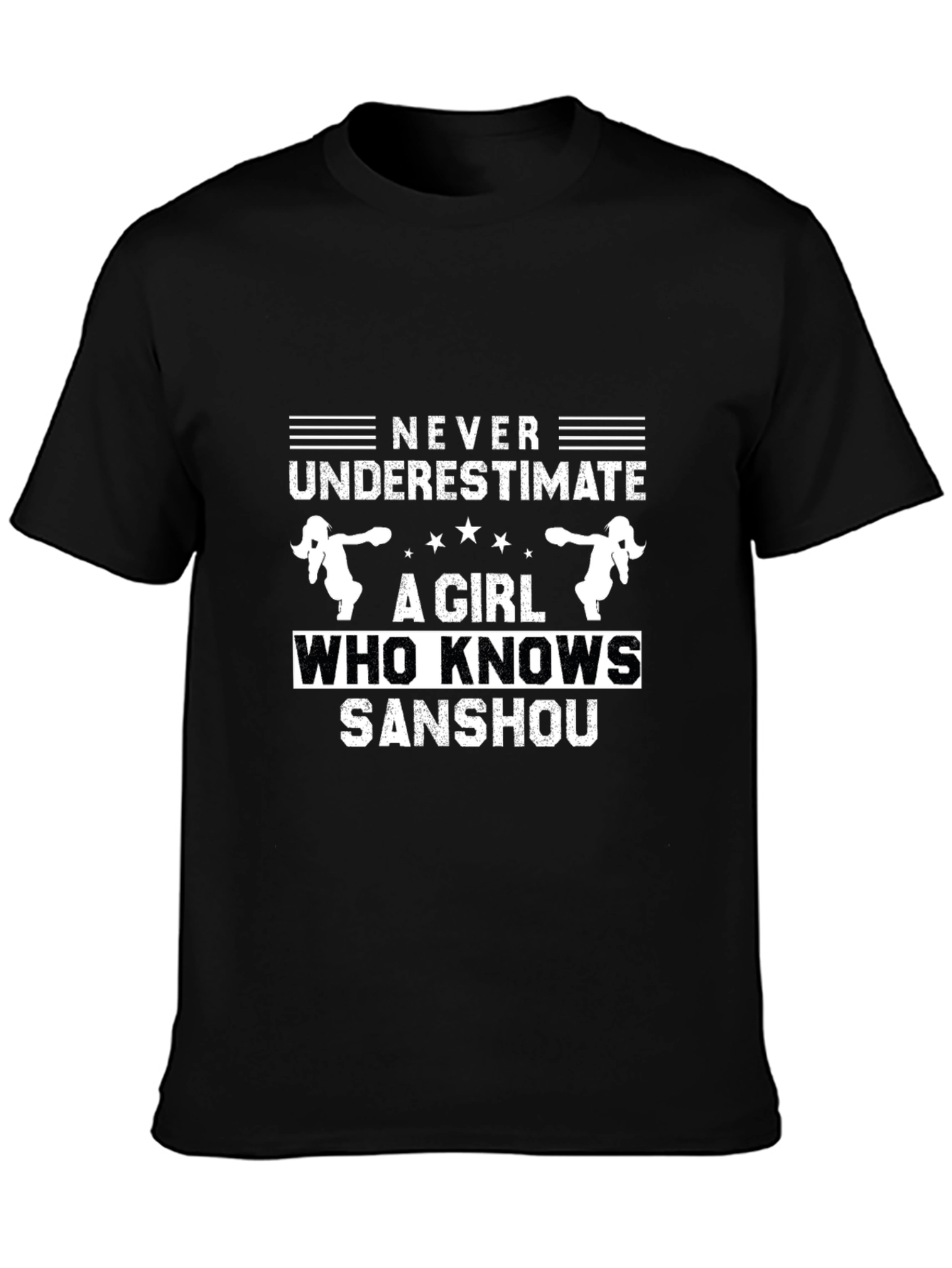Never Underestimate Sanshou Girl Black T-Shirt