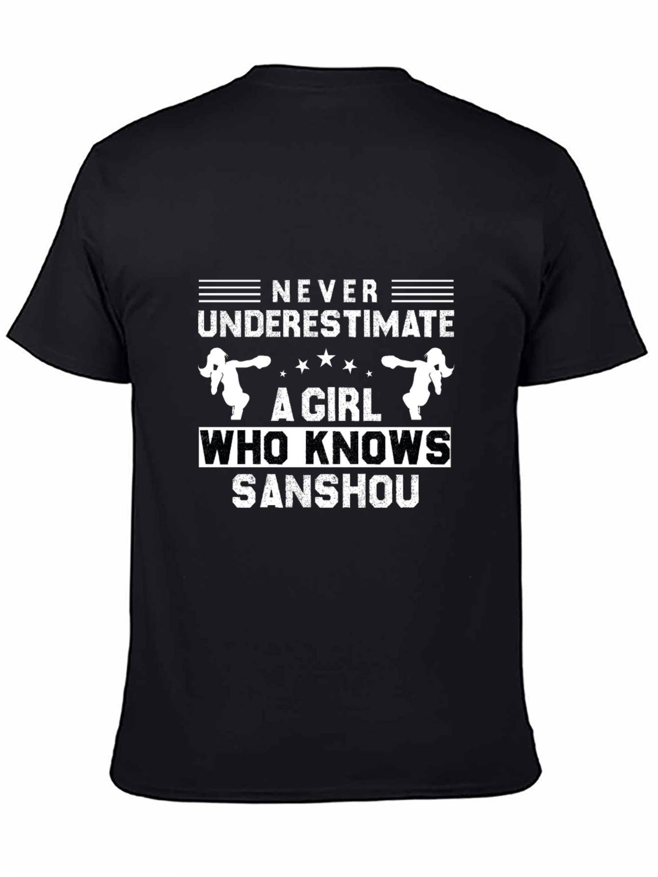 Never Underestimate Sanshou Girl Black T-Shirt