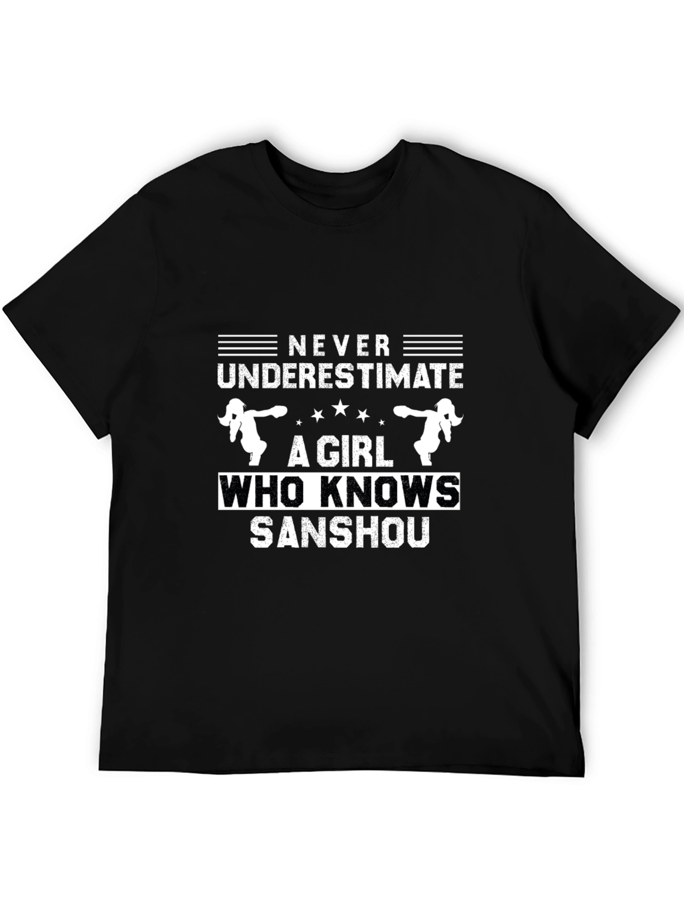 Never Underestimate Sanshou Girl Black T-Shirt