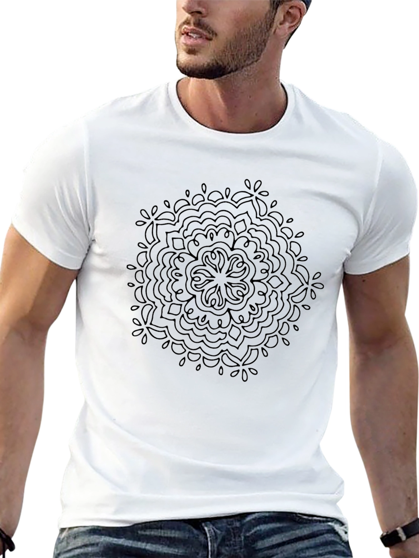 Black Mandala Print Crew Neck T-Shirt