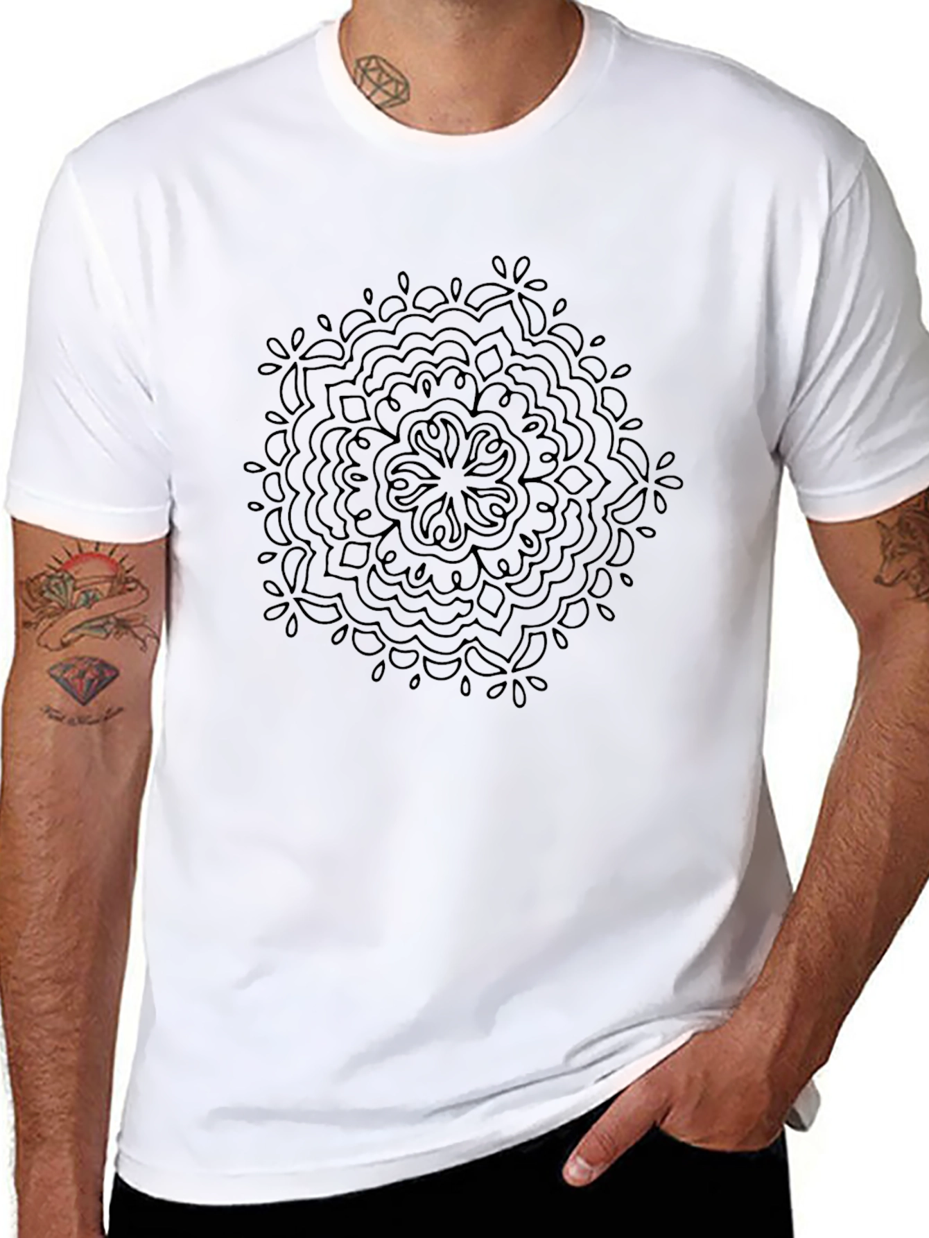 Black Mandala Print Crew Neck T-Shirt