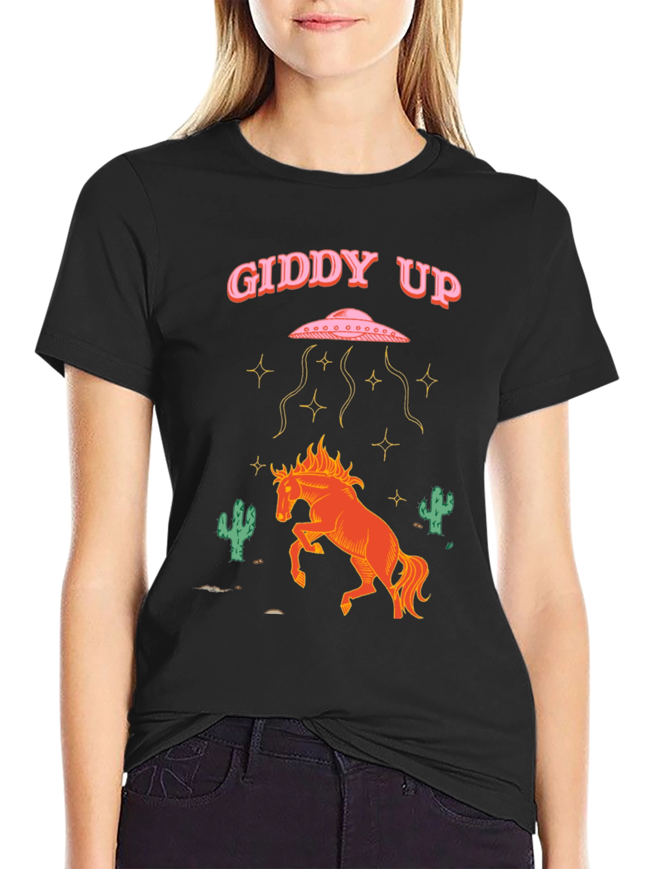 Giddy Up Alien Abduction Horse Graphic Tee