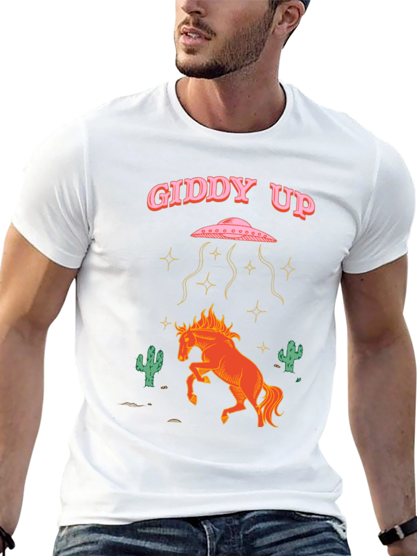 Giddy Up Alien Abduction Horse Graphic Tee
