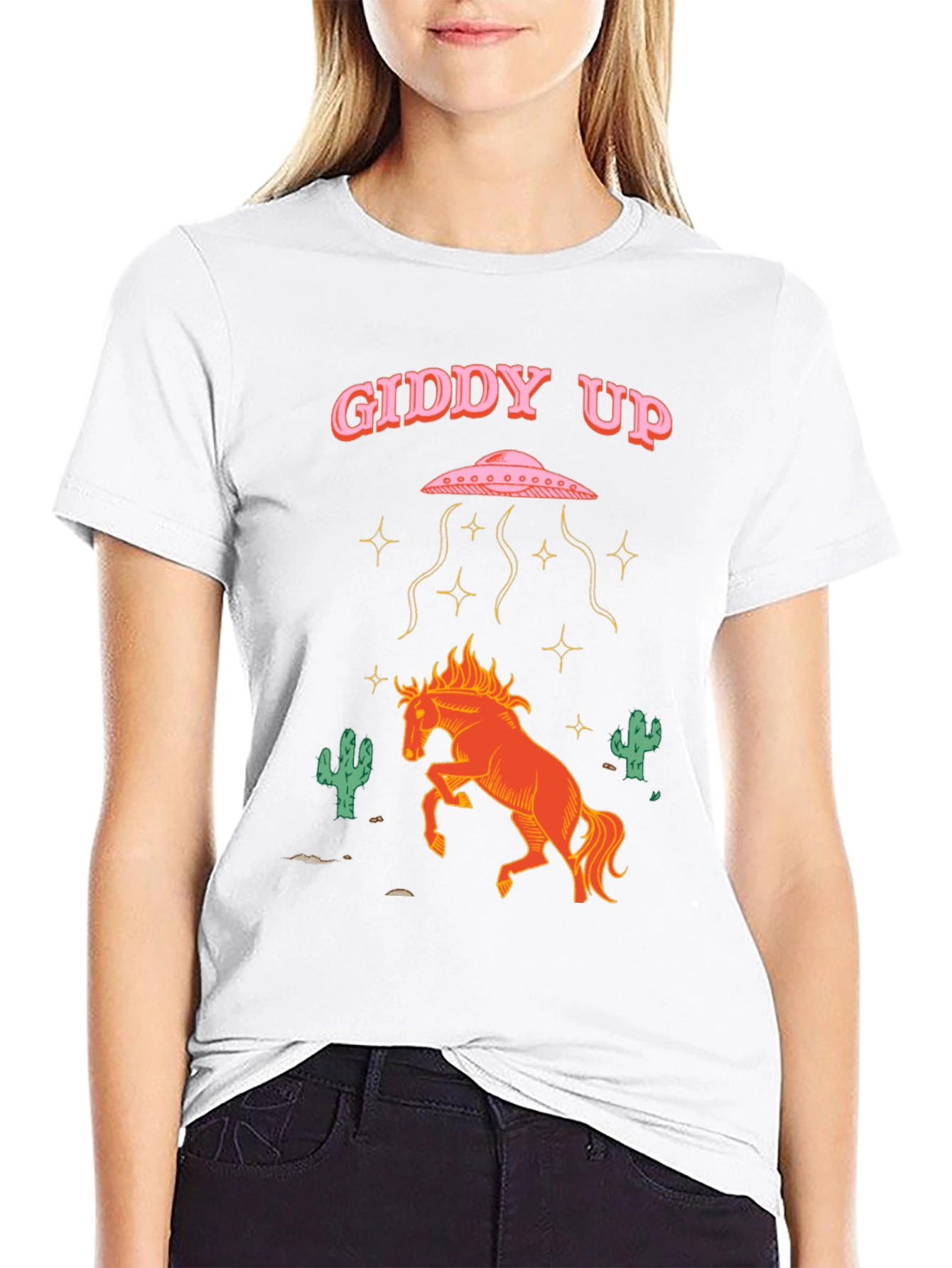 Giddy Up Alien Abduction Horse Graphic Tee