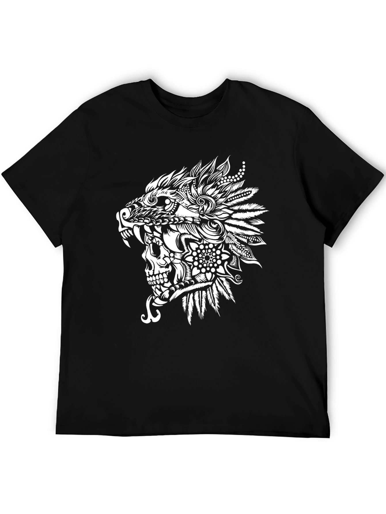 Wolf Skull Tribal Art Black T-Shirt