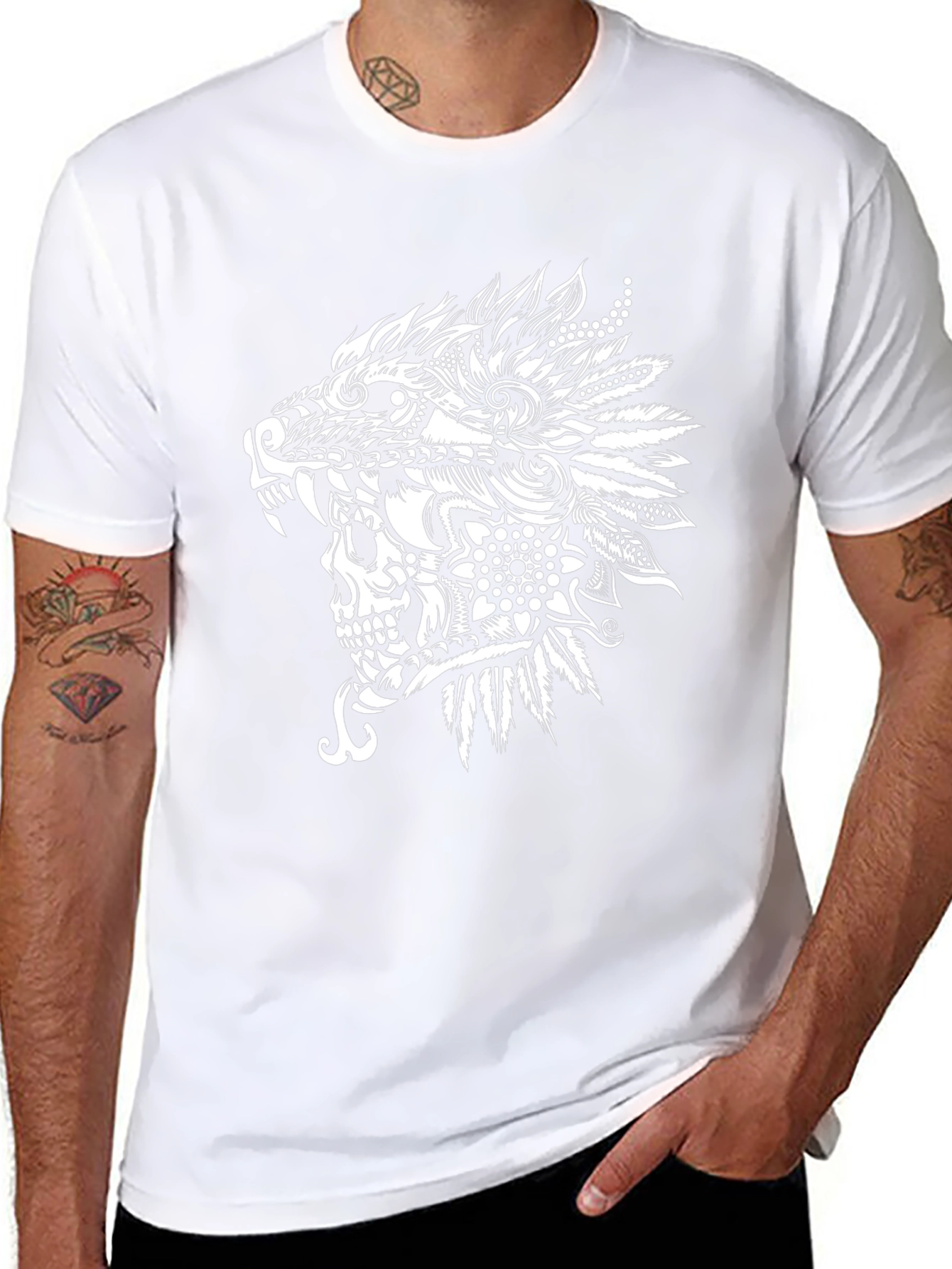Wolf Skull Tribal Art Black T-Shirt