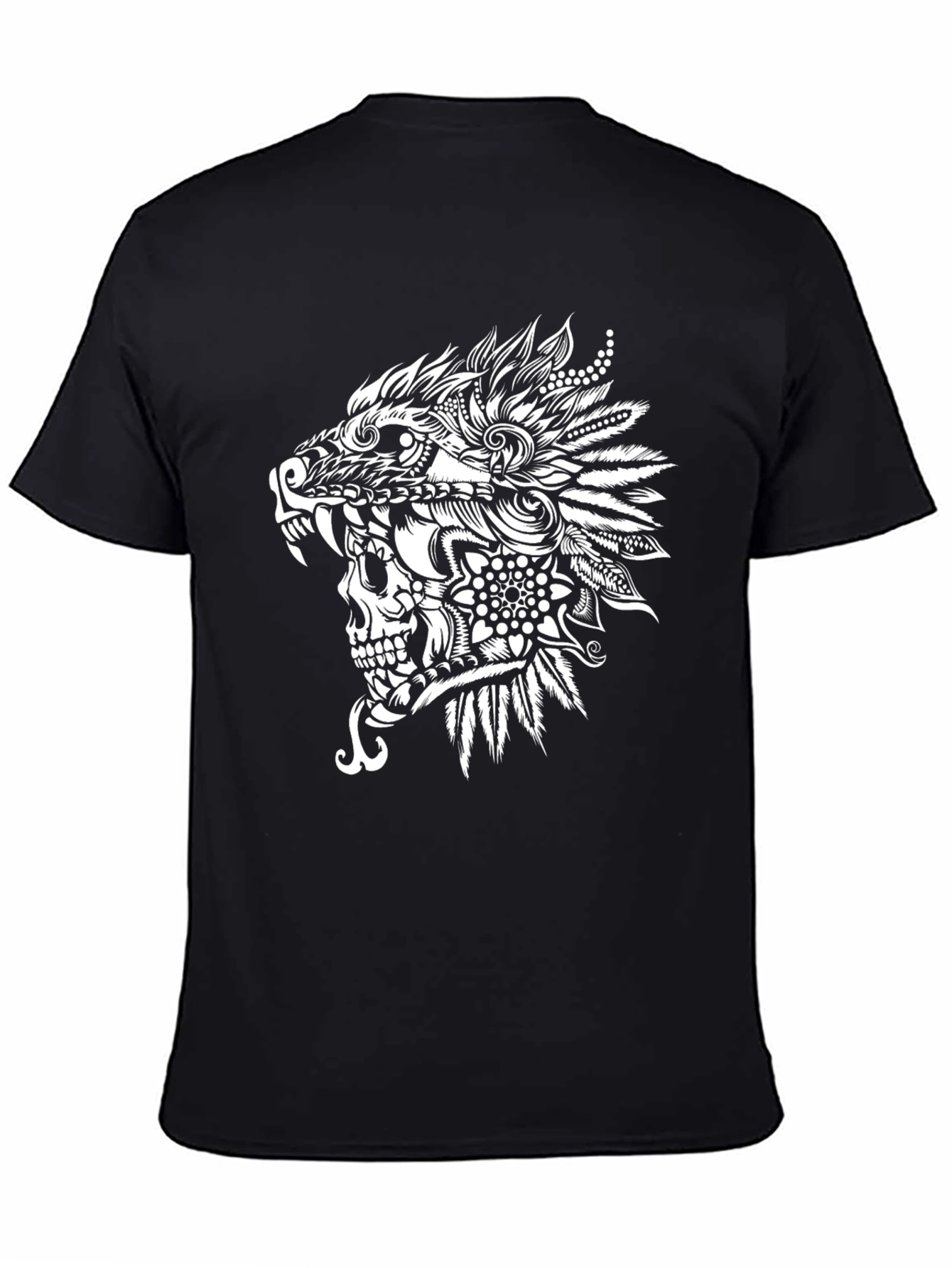 Wolf Skull Tribal Art Black T-Shirt