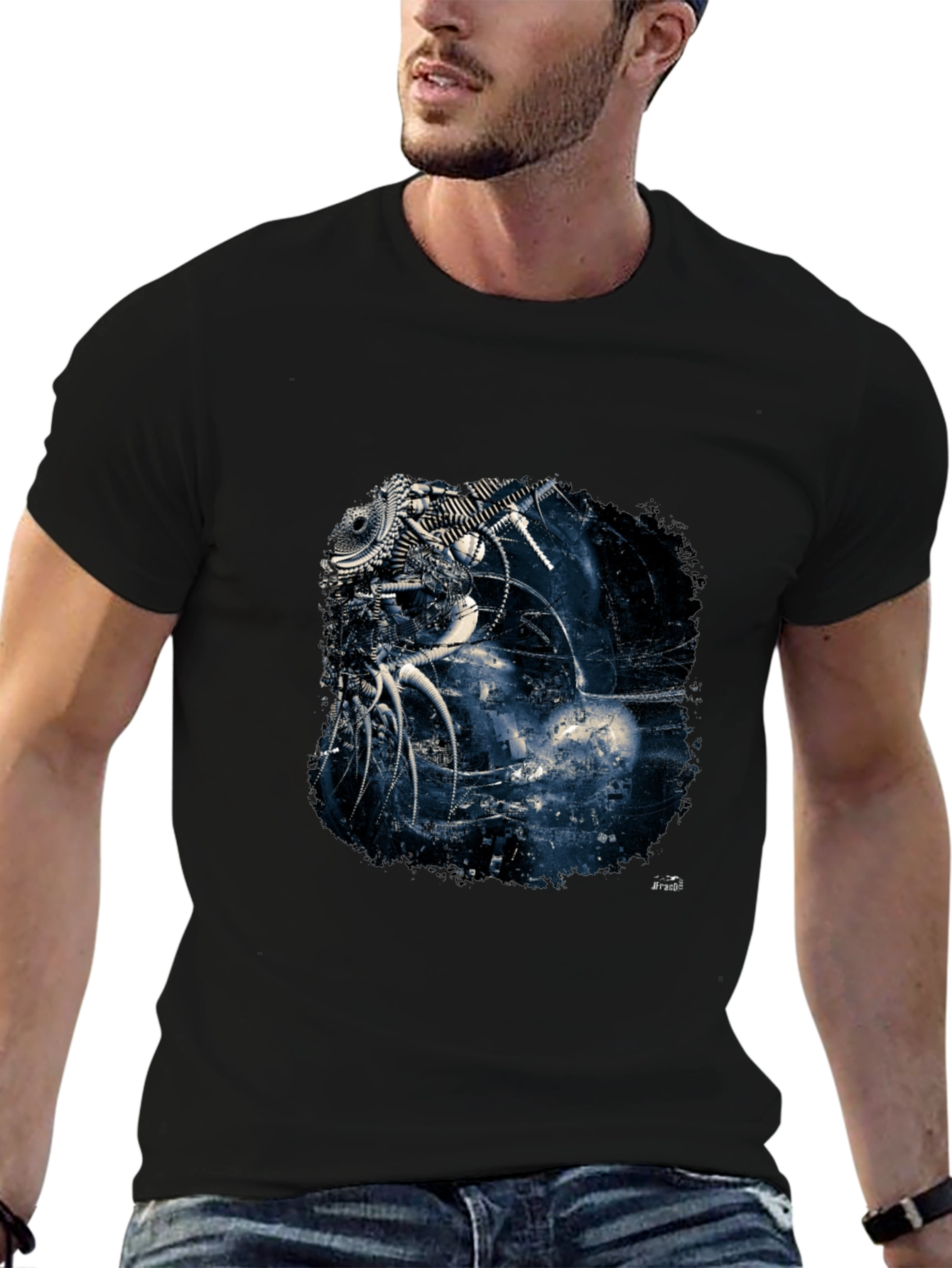 Abstract Machine Design Black T-Shirt