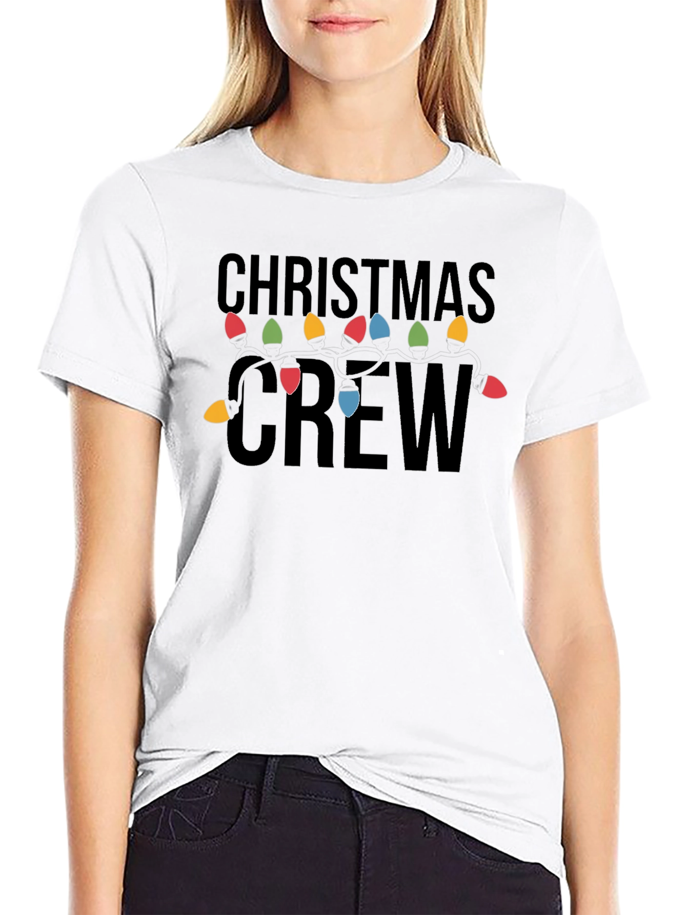 Christmas Crew T-Shirt with Festive String Lights