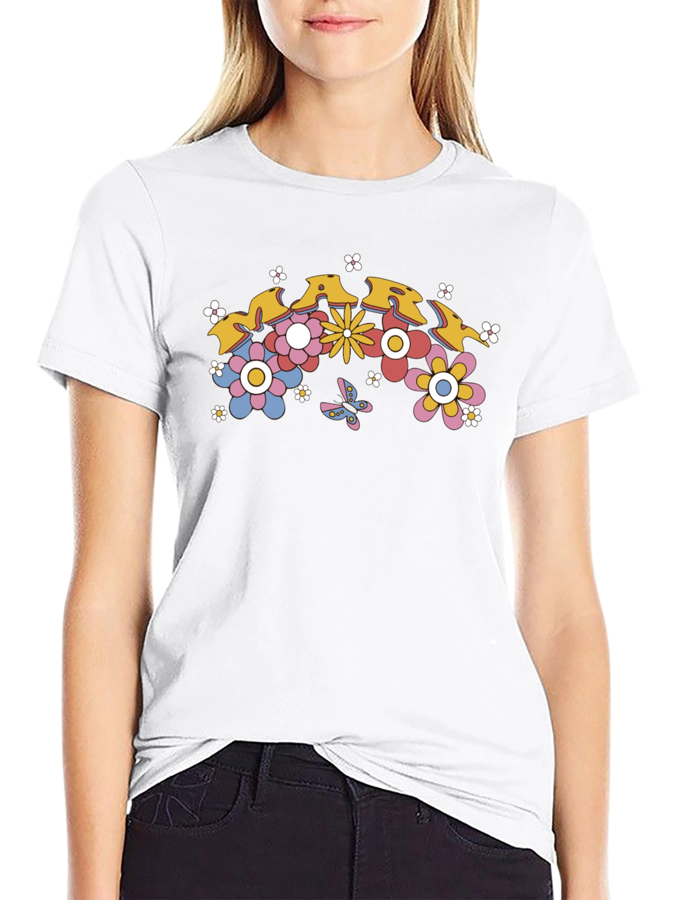 Retro Floral Graphic Tee - Black Cotton T-Shirt