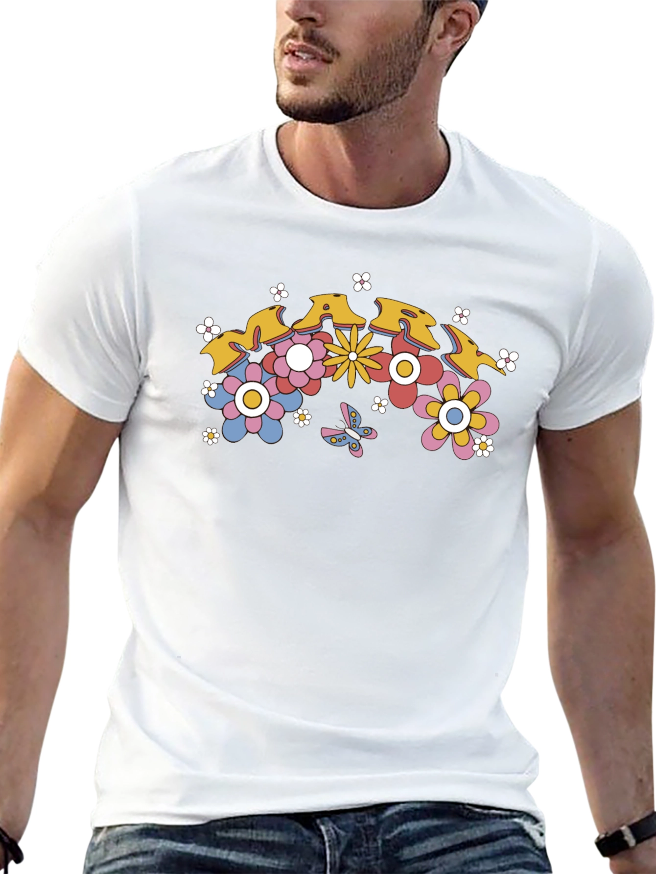 Retro Floral Graphic Tee - Black Cotton T-Shirt