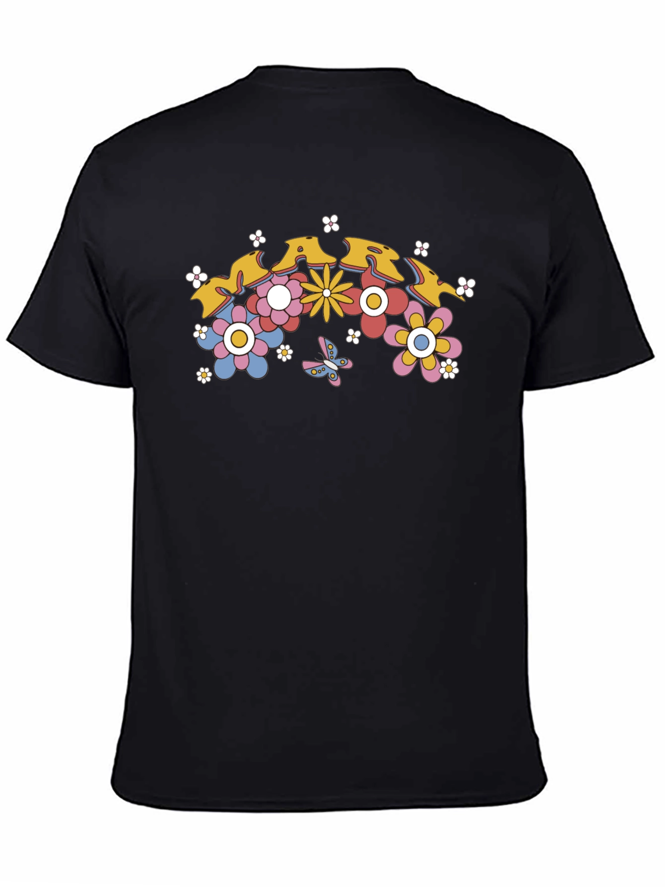 Retro Floral Graphic Tee - Black Cotton T-Shirt