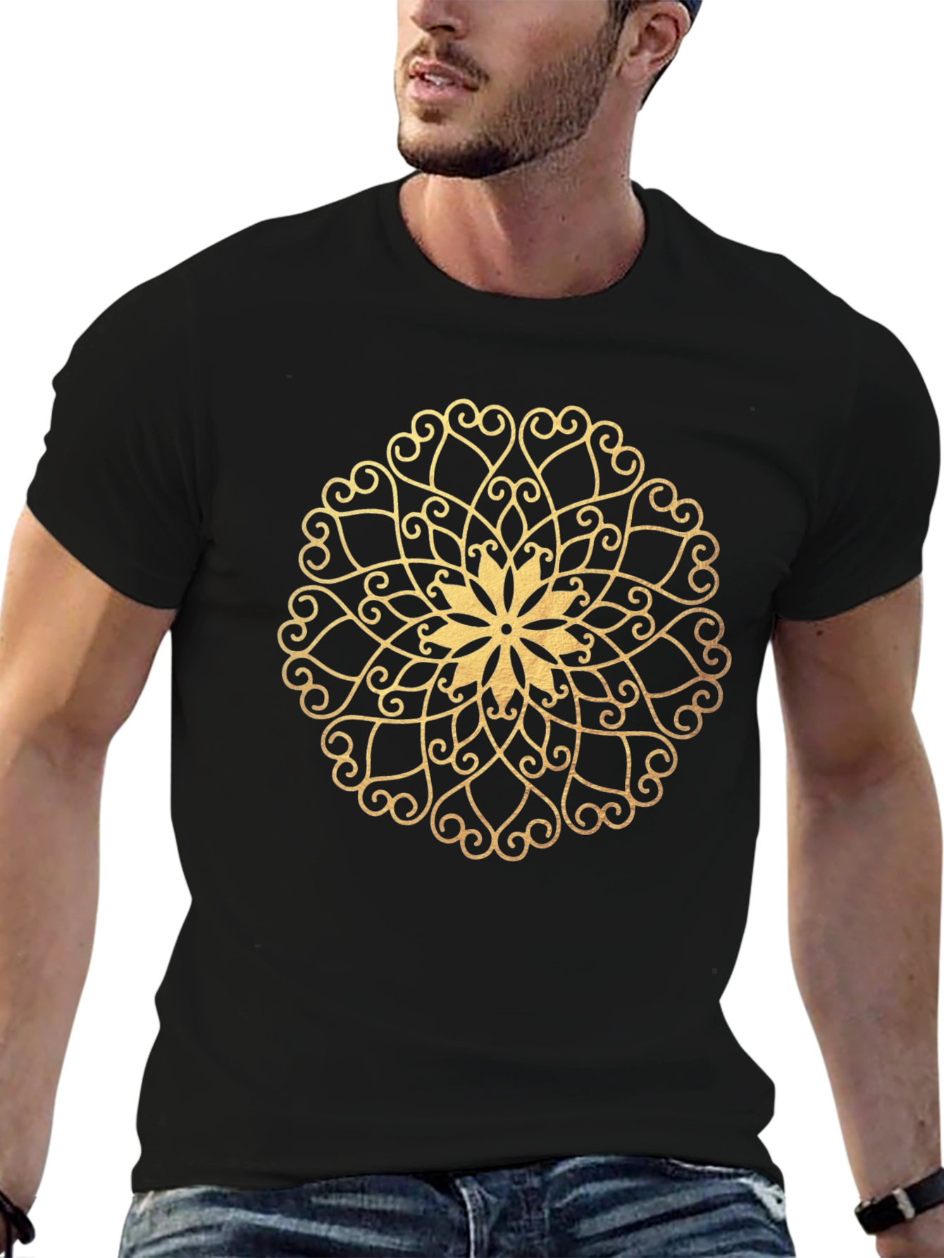 Elegant Mandala Graphic Tee - Black Cotton Comfort
