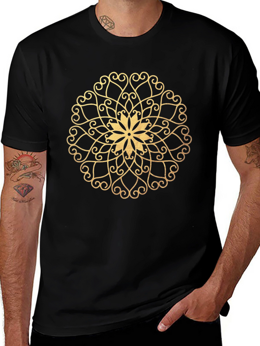 Elegant Mandala Graphic Tee - Black Cotton Comfort