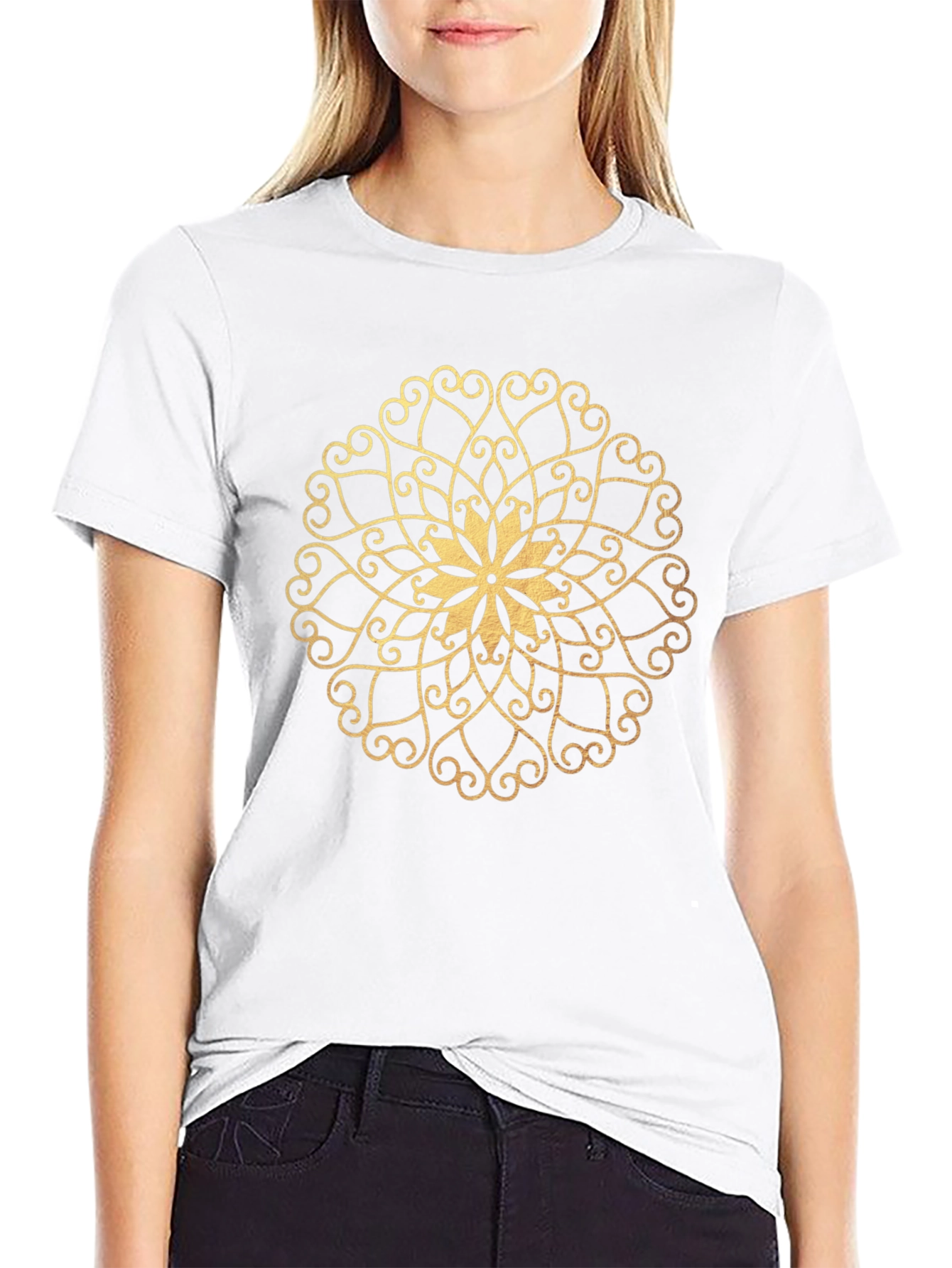 Elegant Mandala Graphic Tee - Black Cotton Comfort