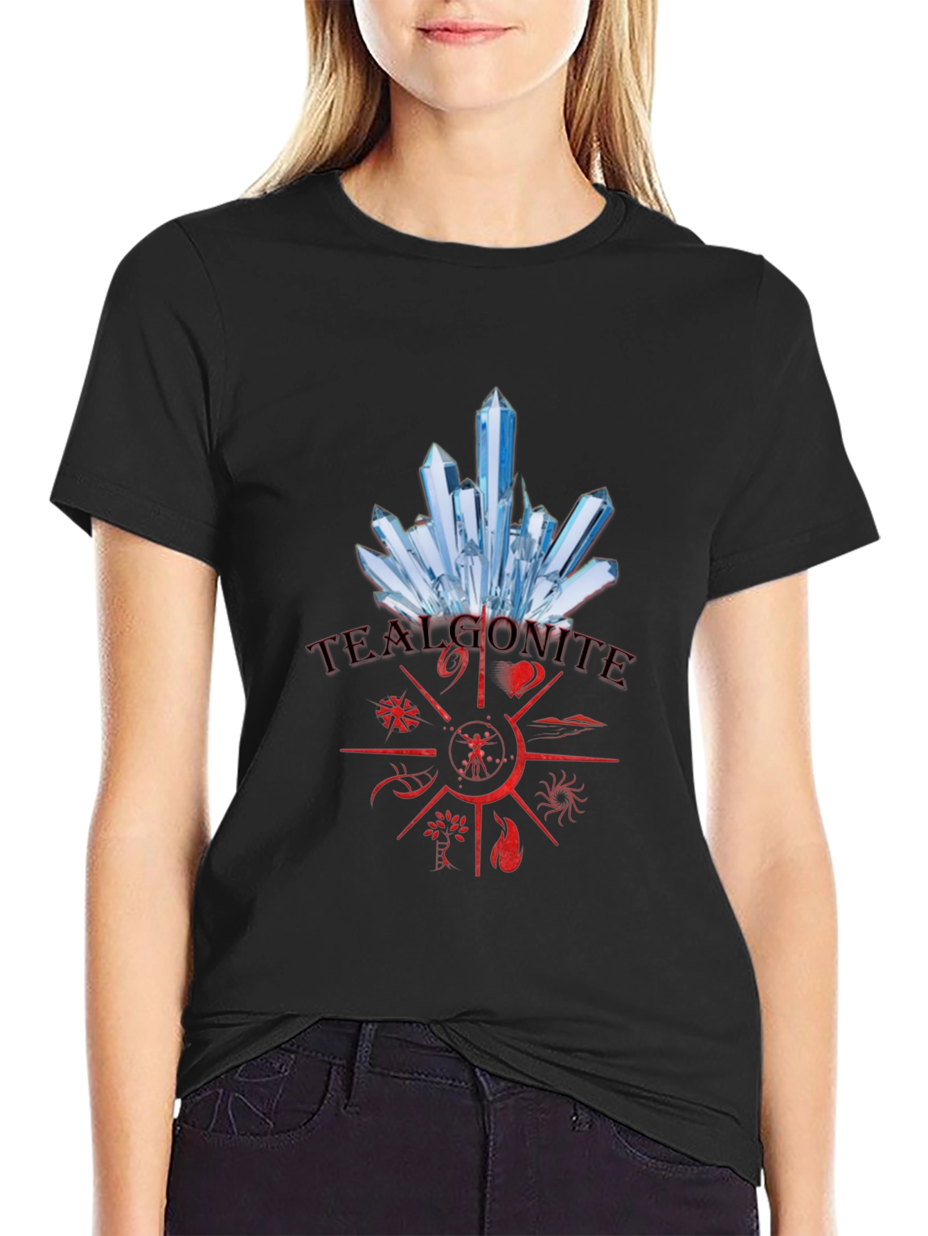 Mens Black T-Shirt with Crystal Design