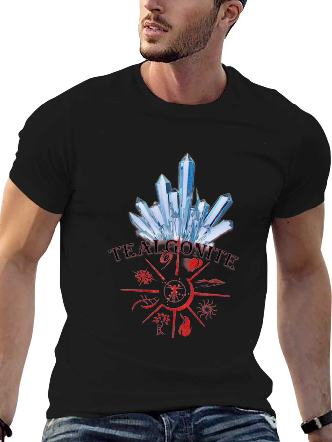 Mens Black T-Shirt with Crystal Design