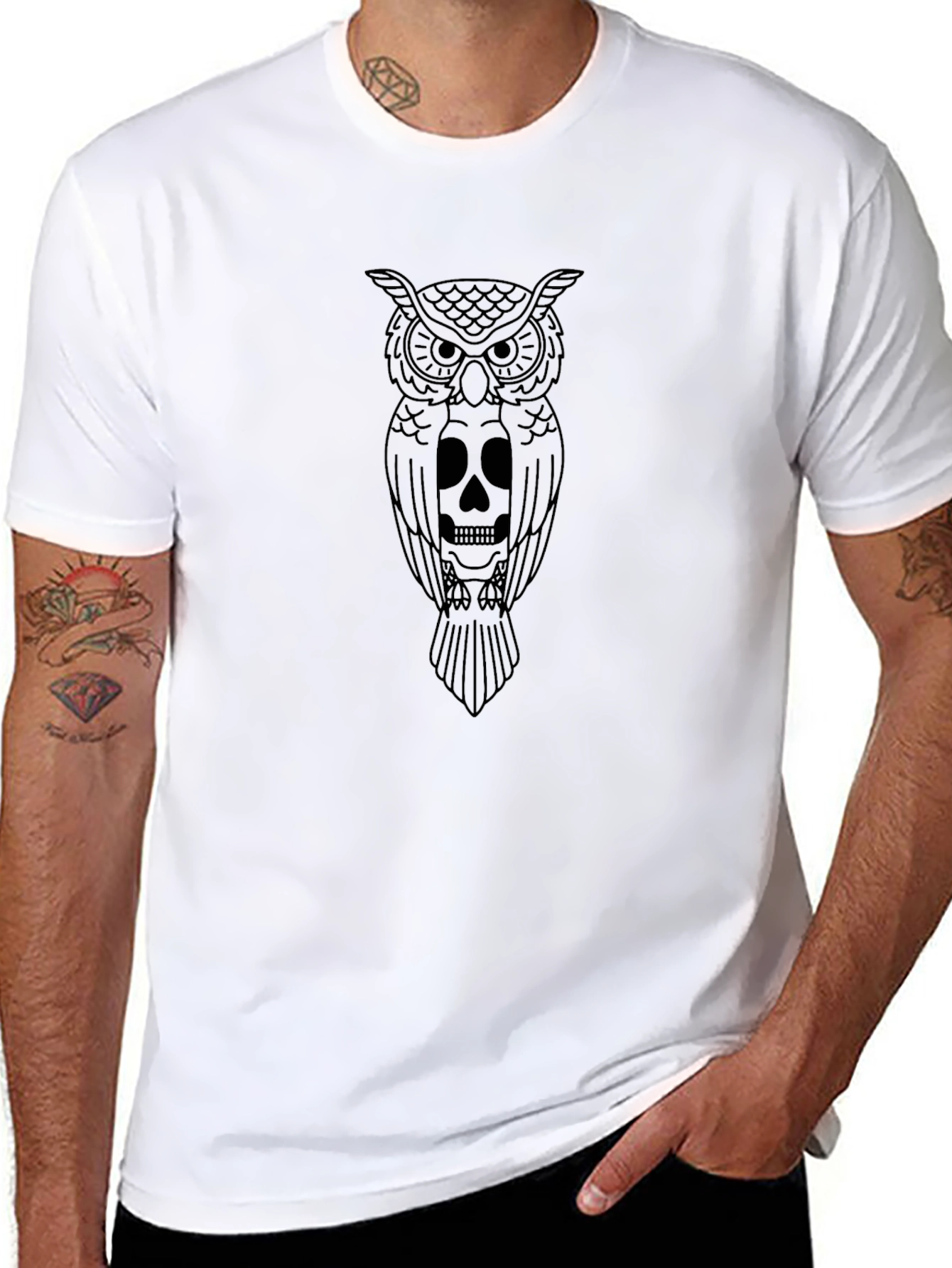 Owl & Skull Graphic Black T-Shirt