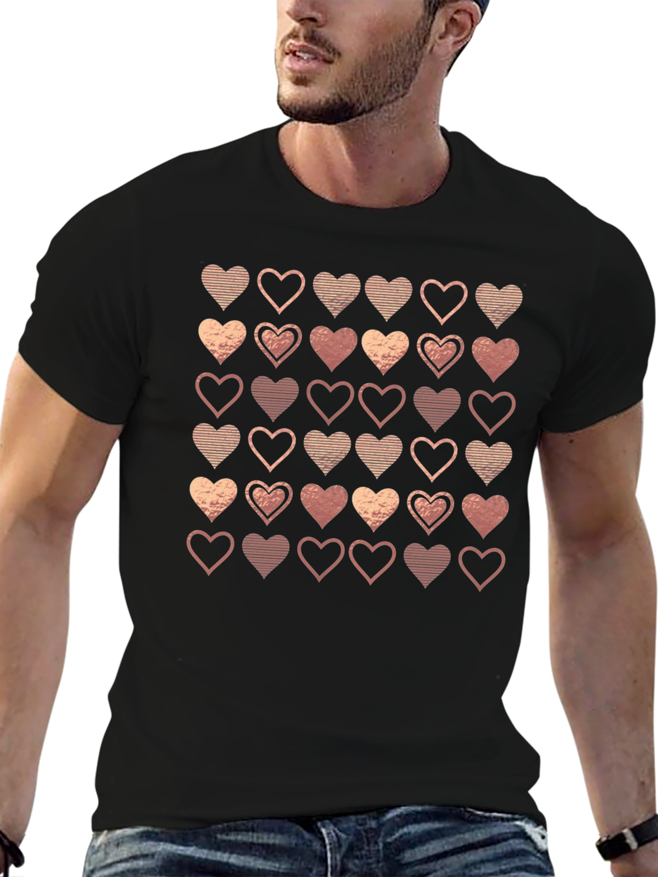 Heart Pattern Black T-Shirt