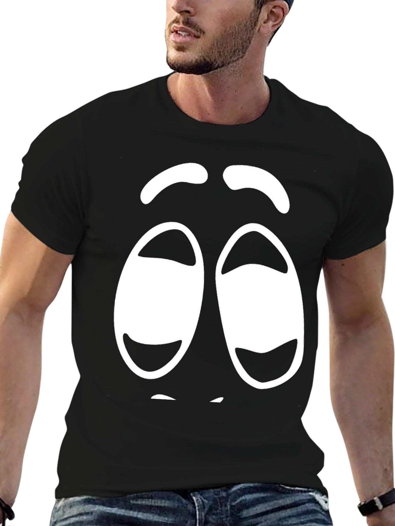 Funny Graphic Sleepy Face Black T-Shirt