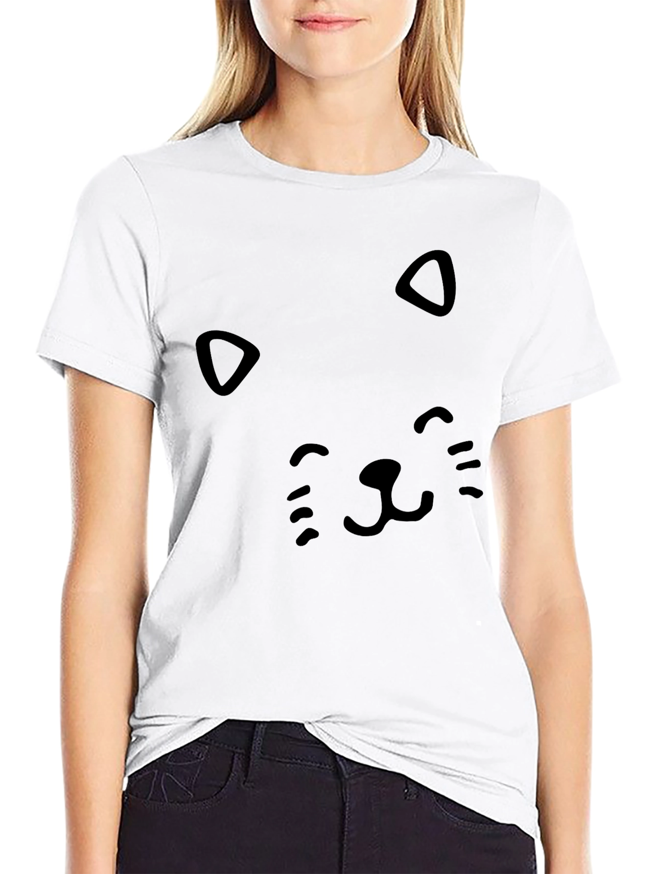 Cute Cat Face Black T-Shirt