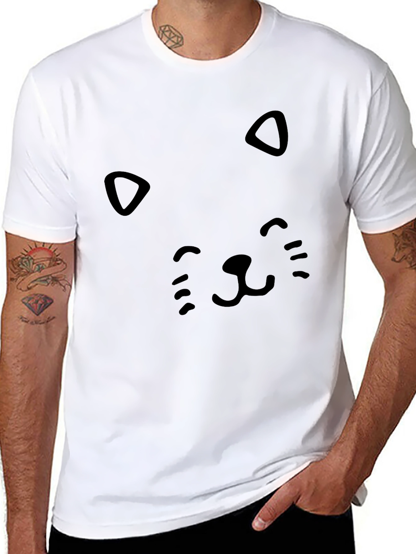 Cute Cat Face Black T-Shirt