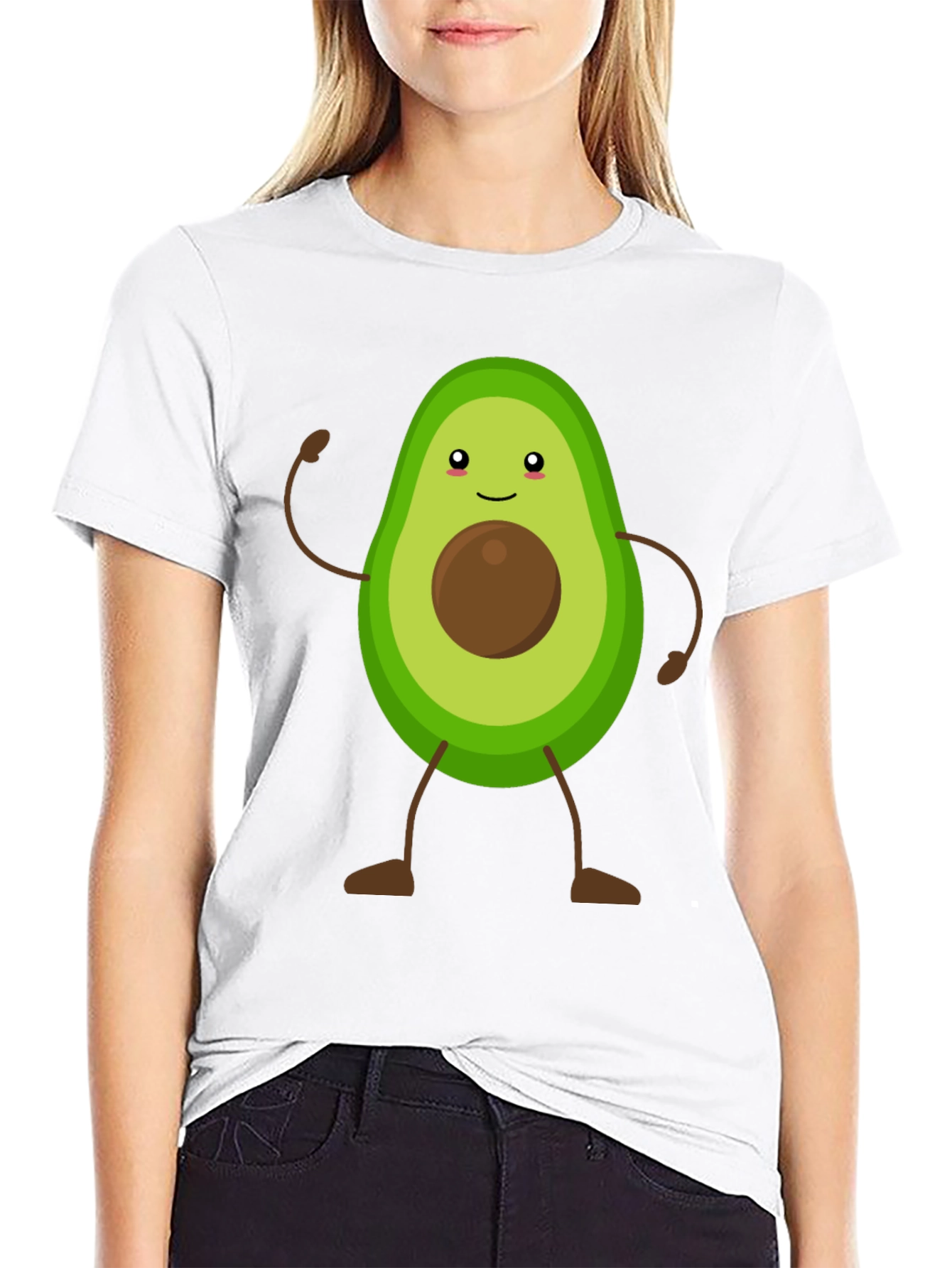 Avocado Cartoon Graphic T-Shirt - Black Casual Tee