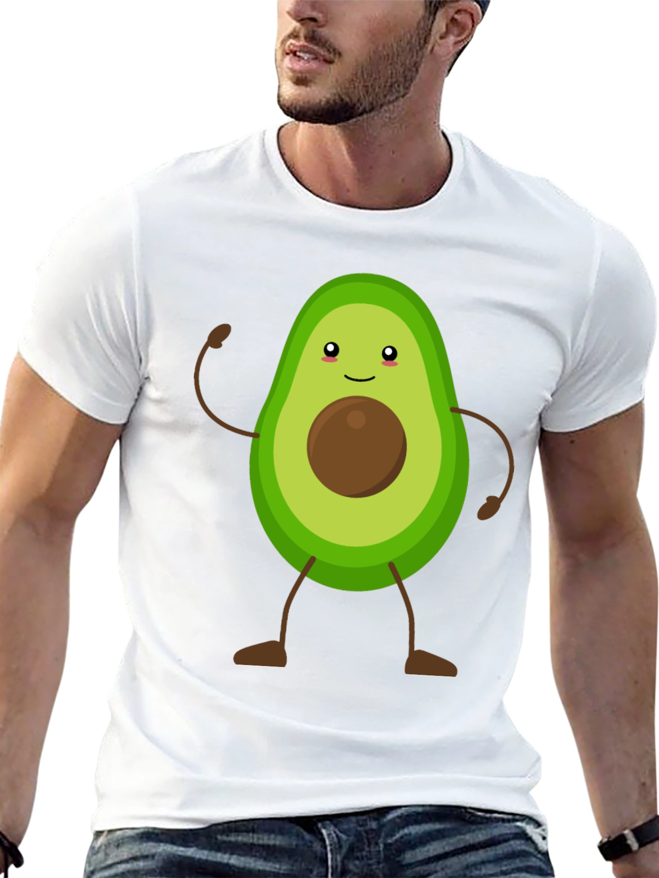 Avocado Cartoon Graphic T-Shirt - Black Casual Tee