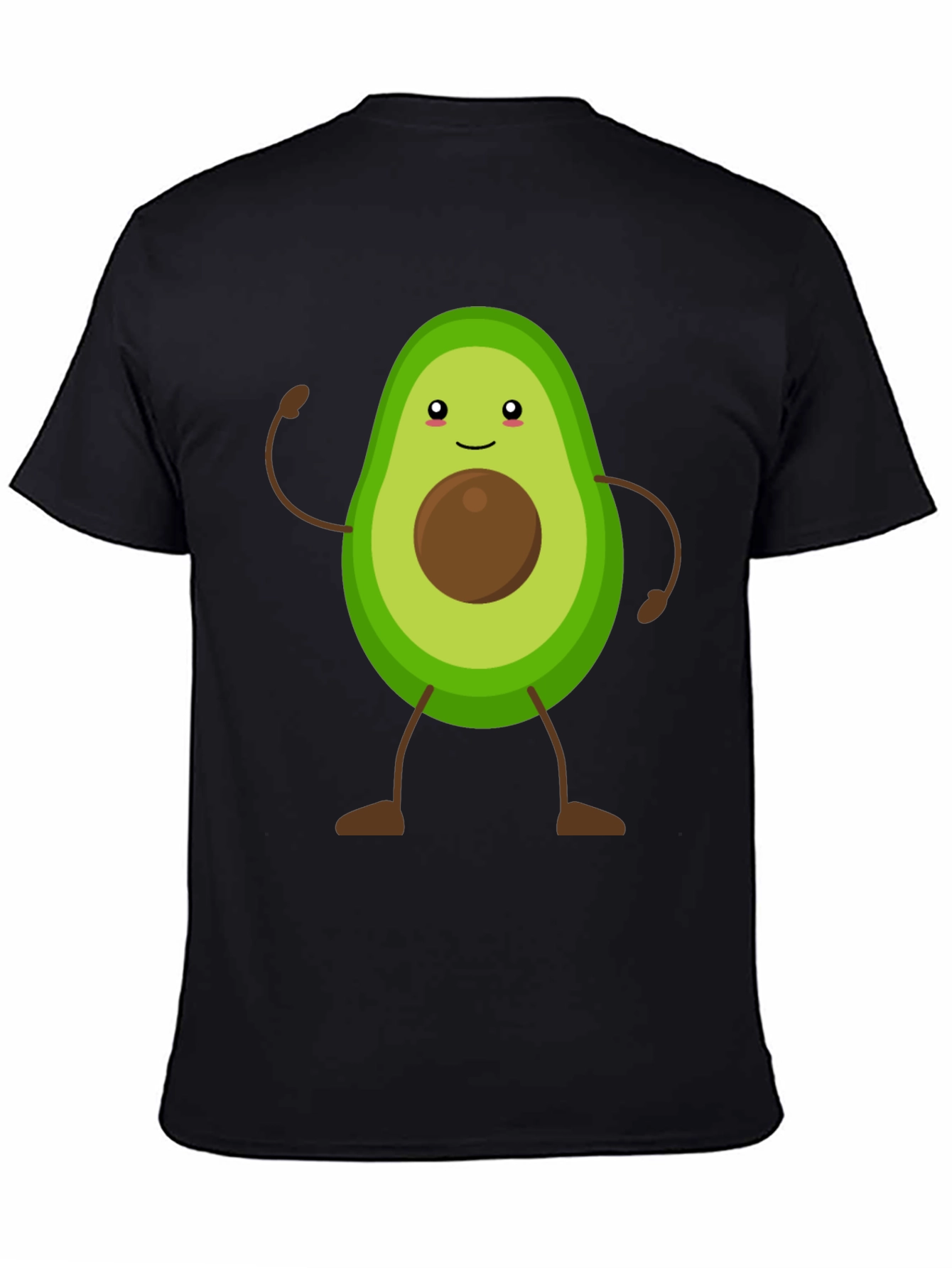 Avocado Cartoon Graphic T-Shirt - Black Casual Tee