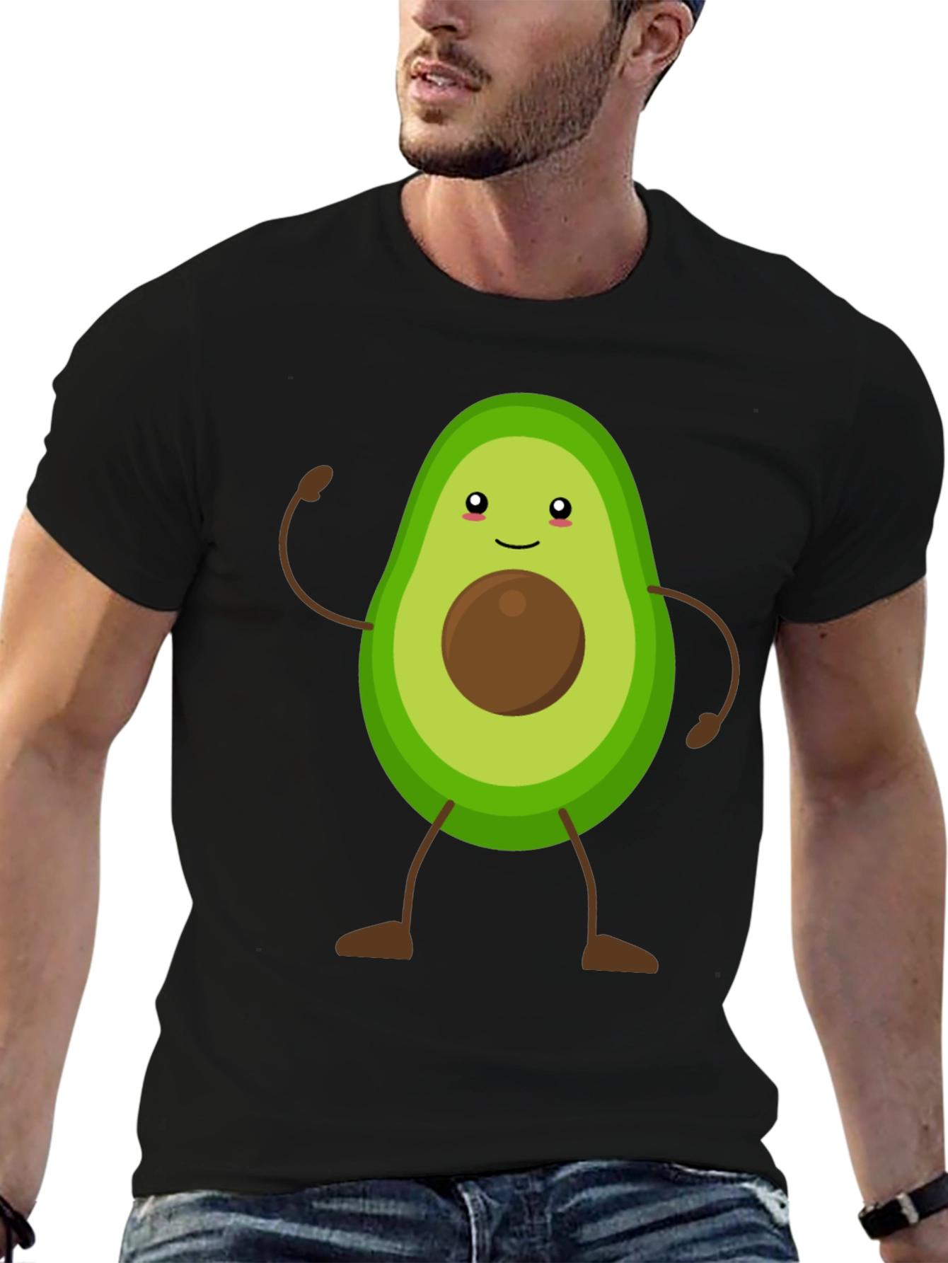 Avocado Cartoon Graphic T-Shirt - Black Casual Tee