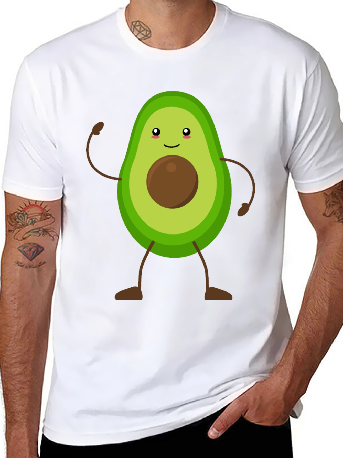 Avocado Cartoon Graphic T-Shirt - Black Casual Tee