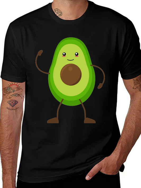Avocado Cartoon Graphic T-Shirt - Black Casual Tee